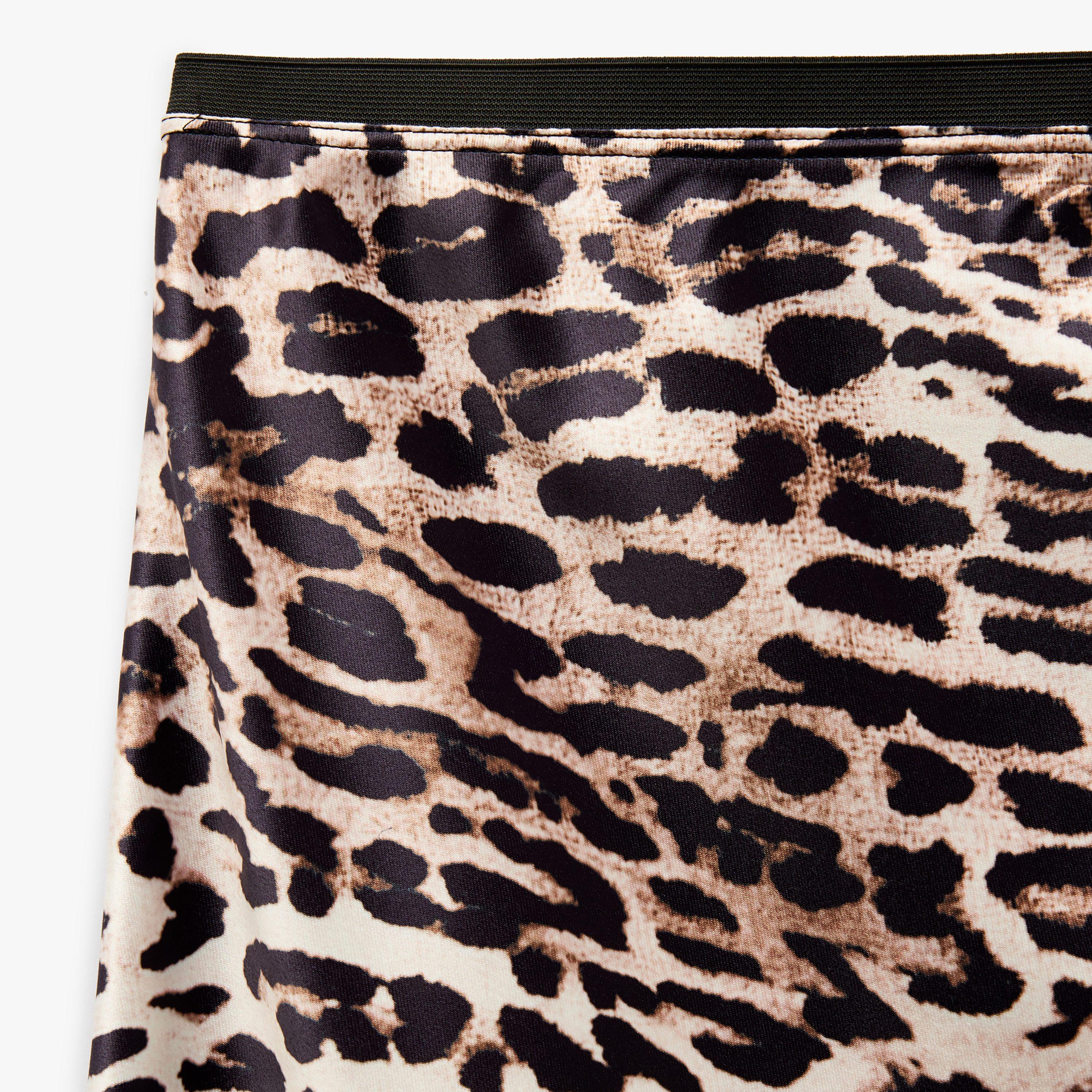 Koton Brown Leopard Print Concealed Zip Women's Midi Skirt-women-clothing-bottoms-skirts-image-3