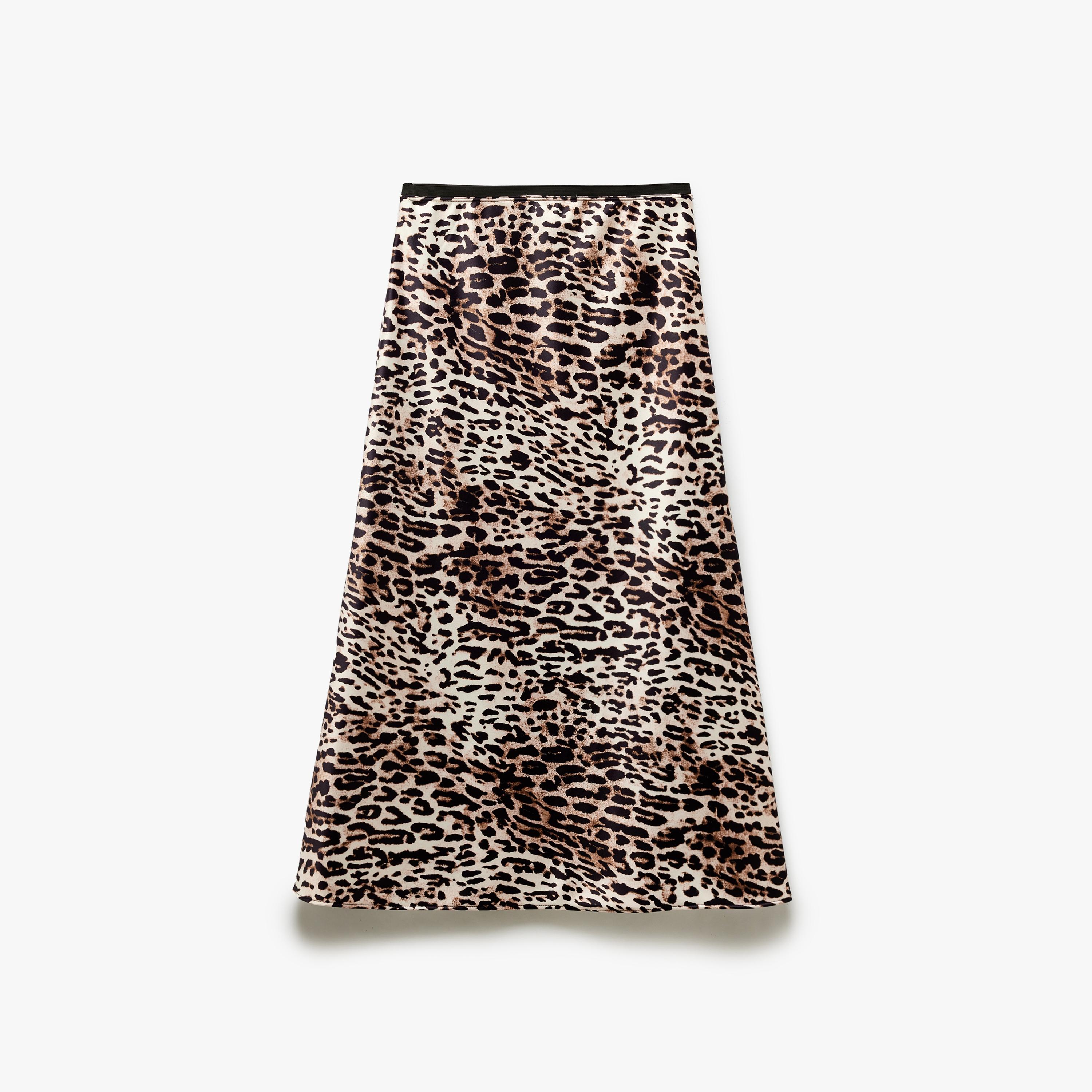 Koton Brown Leopard Print Concealed Zip Women's Midi Skirt-women-clothing-bottoms-skirts-image-5