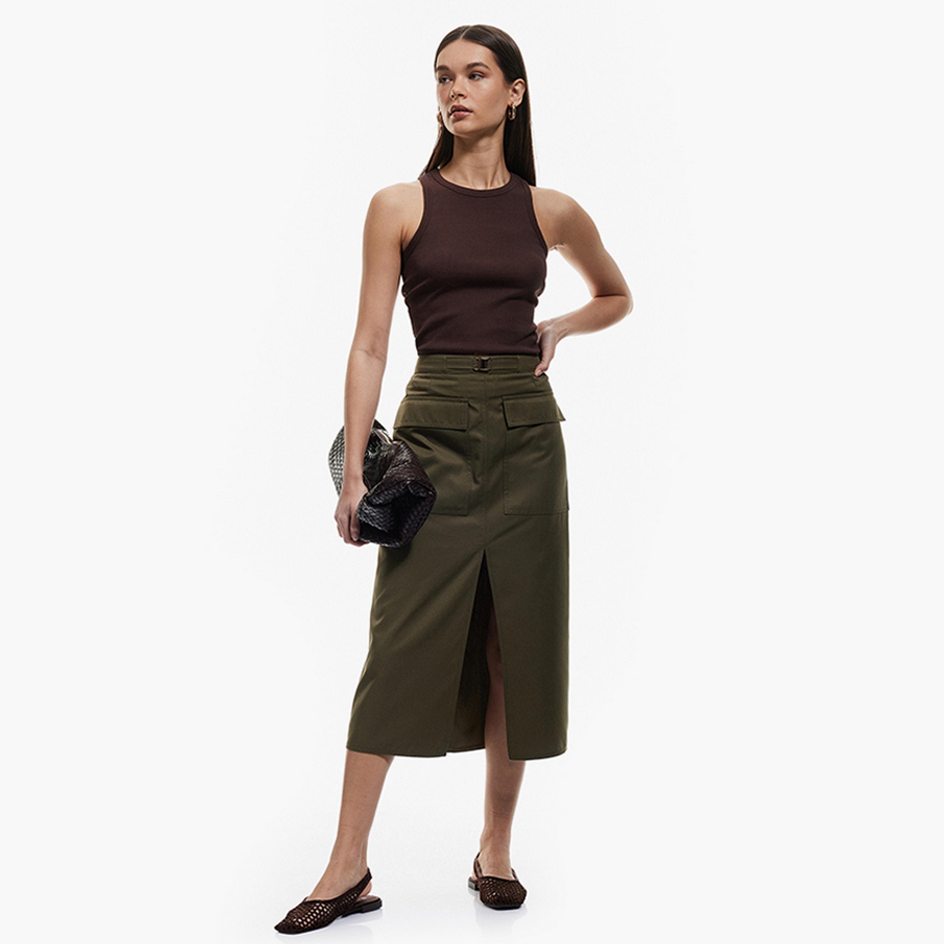 KOTON Utility Slit Women's Midi Skirt-women-clothing-bottoms-skirts-image-2