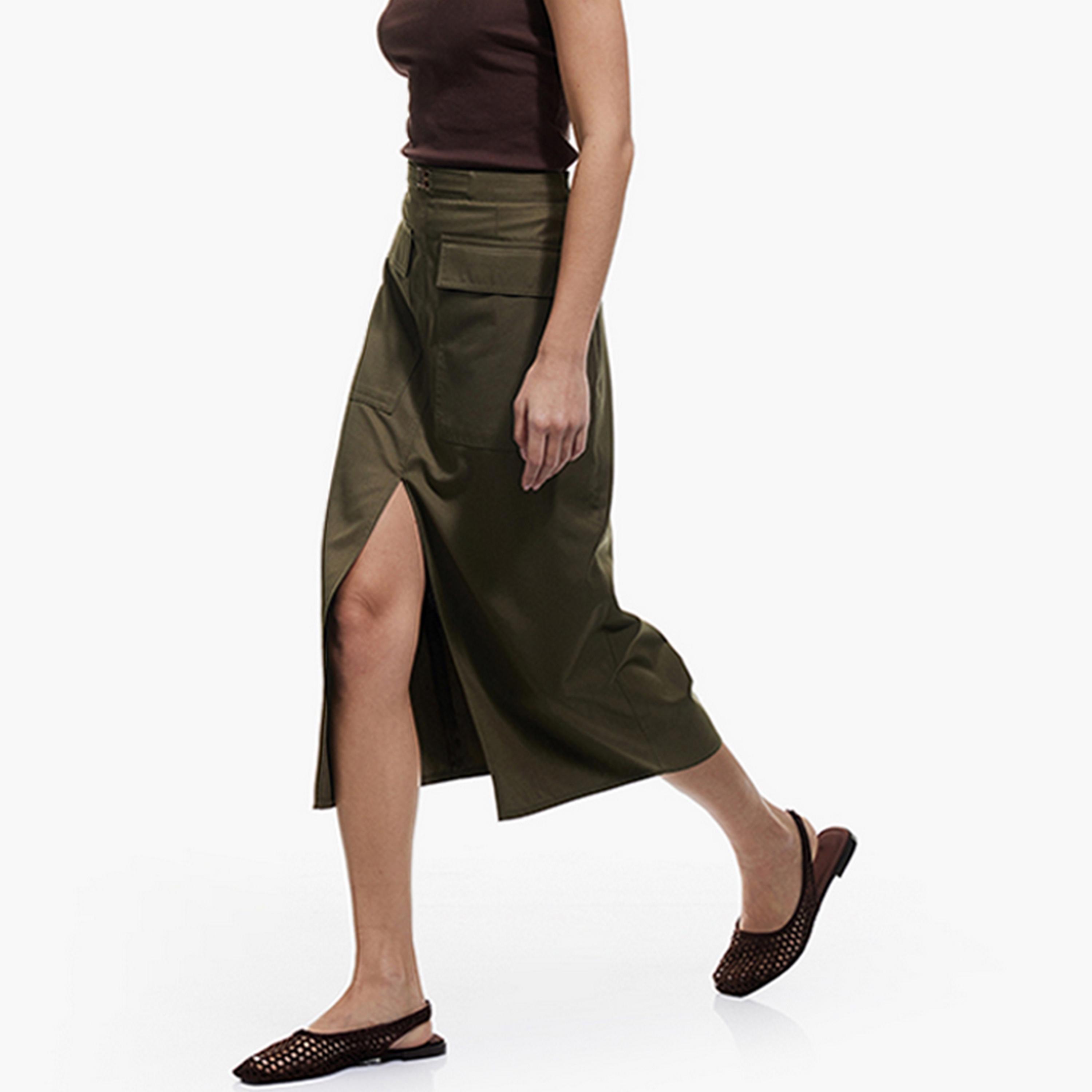 KOTON Utility Slit Women's Midi Skirt-women-clothing-bottoms-skirts-image-4