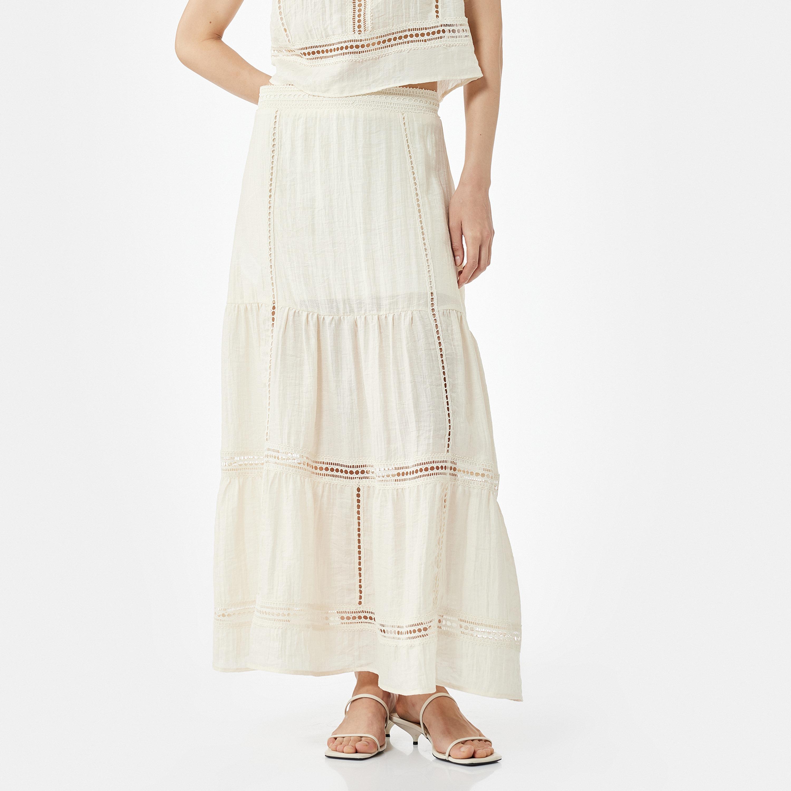 KOTON Beige Lace Trim Tiered Women's Skirt-women-clothing-bottoms-skirts-image-1