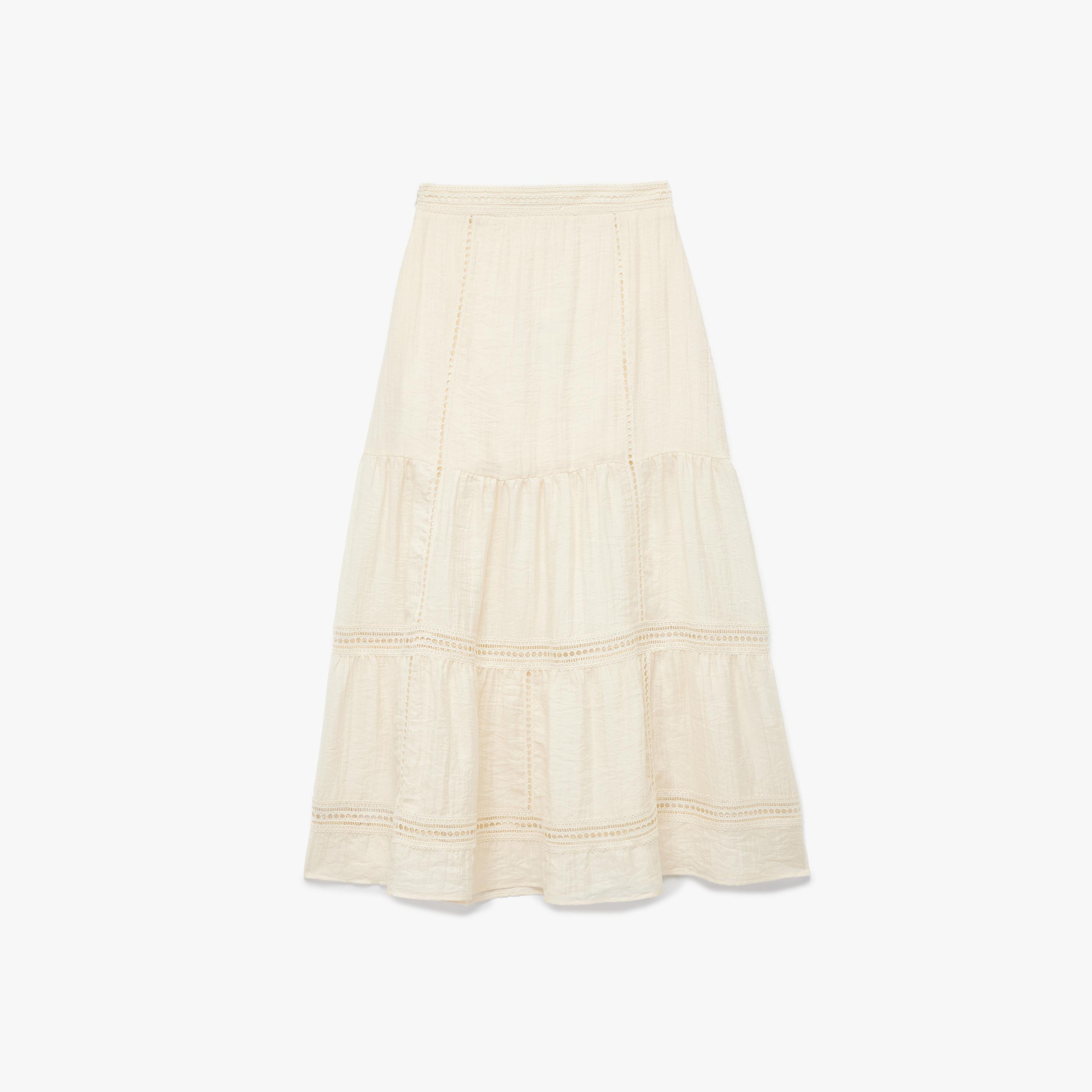 KOTON Beige Lace Trim Tiered Women's Skirt-women-clothing-bottoms-skirts-image-4