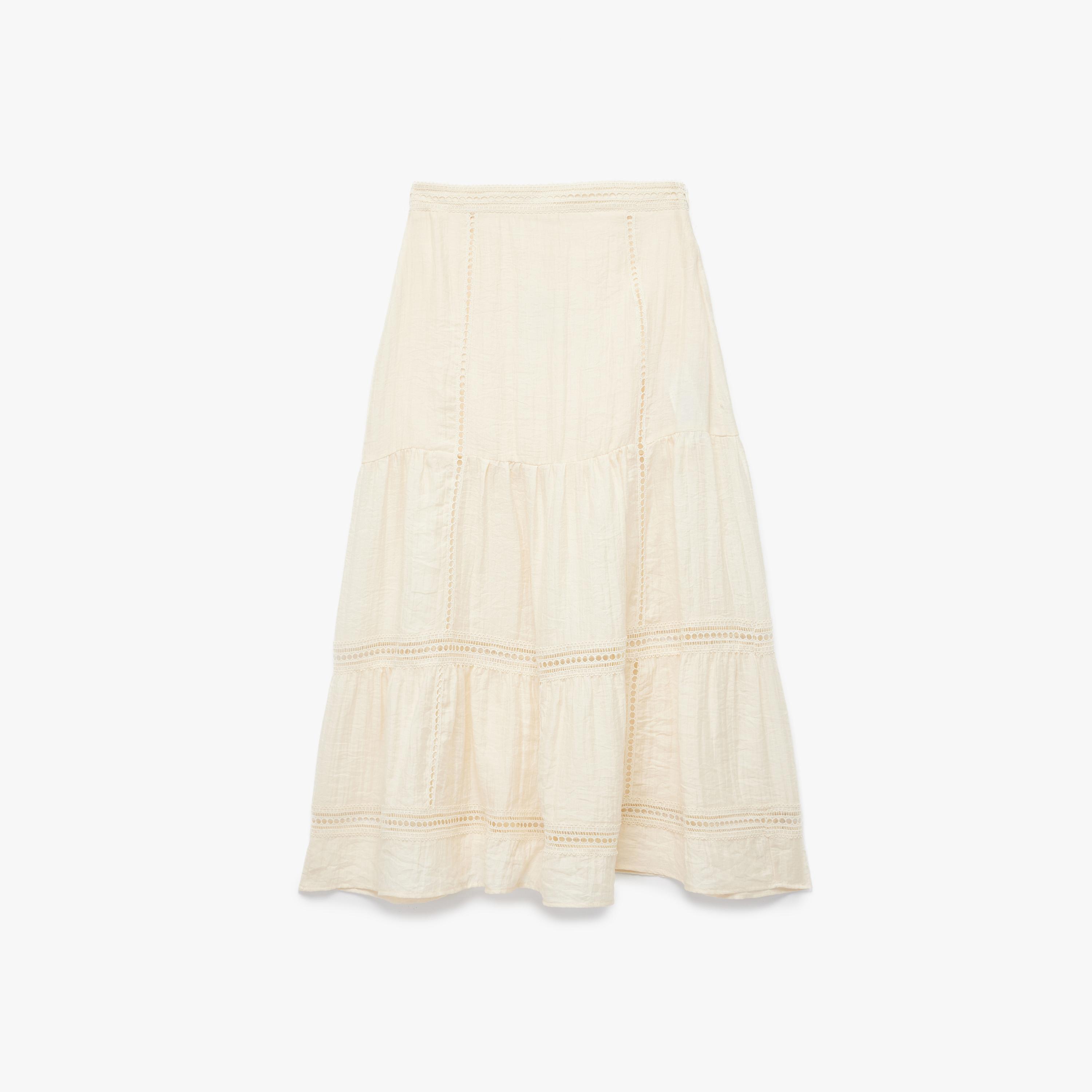 KOTON Beige Lace Trim Tiered Women's Skirt-women-clothing-bottoms-skirts-image-5