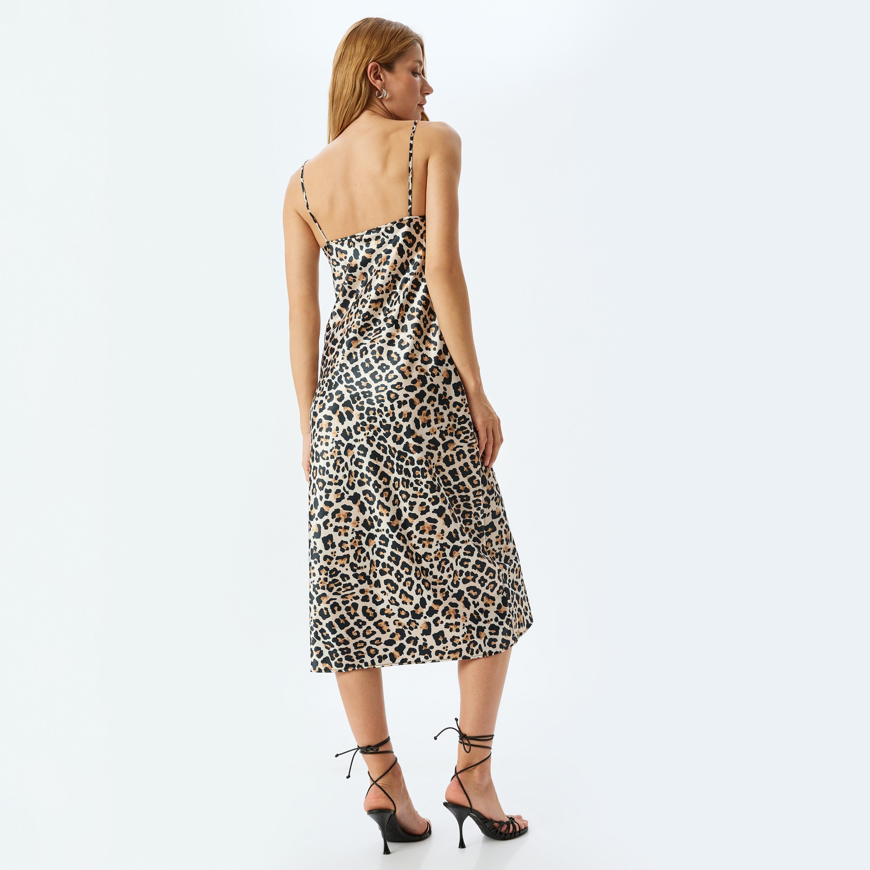 Koton Beige Animal Print Shoulder Straps Women's Midi Dress-women-clothing-dresses-image-3