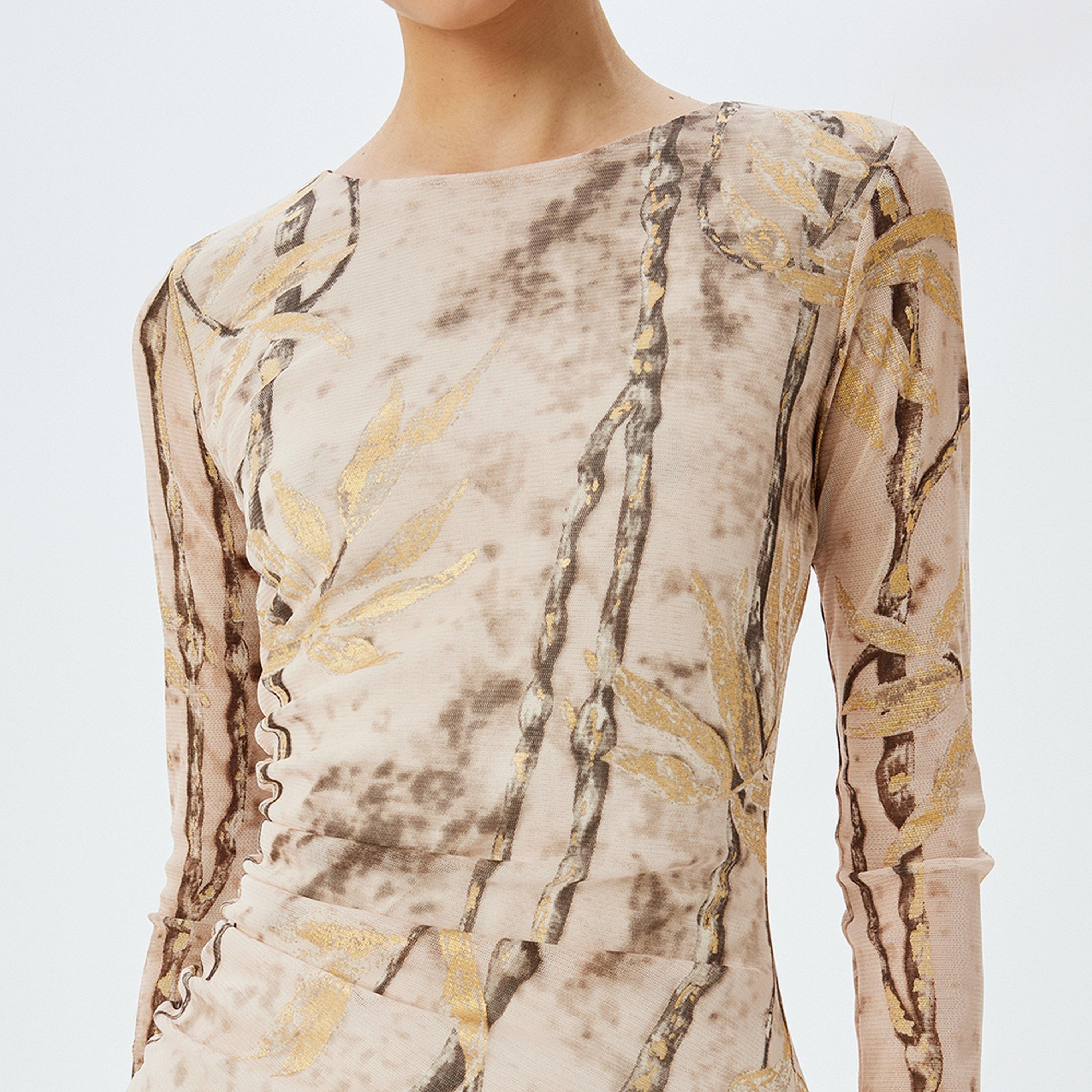 فستان ميدي نسائي بقصة بوديكون معدنية باللون البني من كوتون.-women-clothing-dresses-image-5