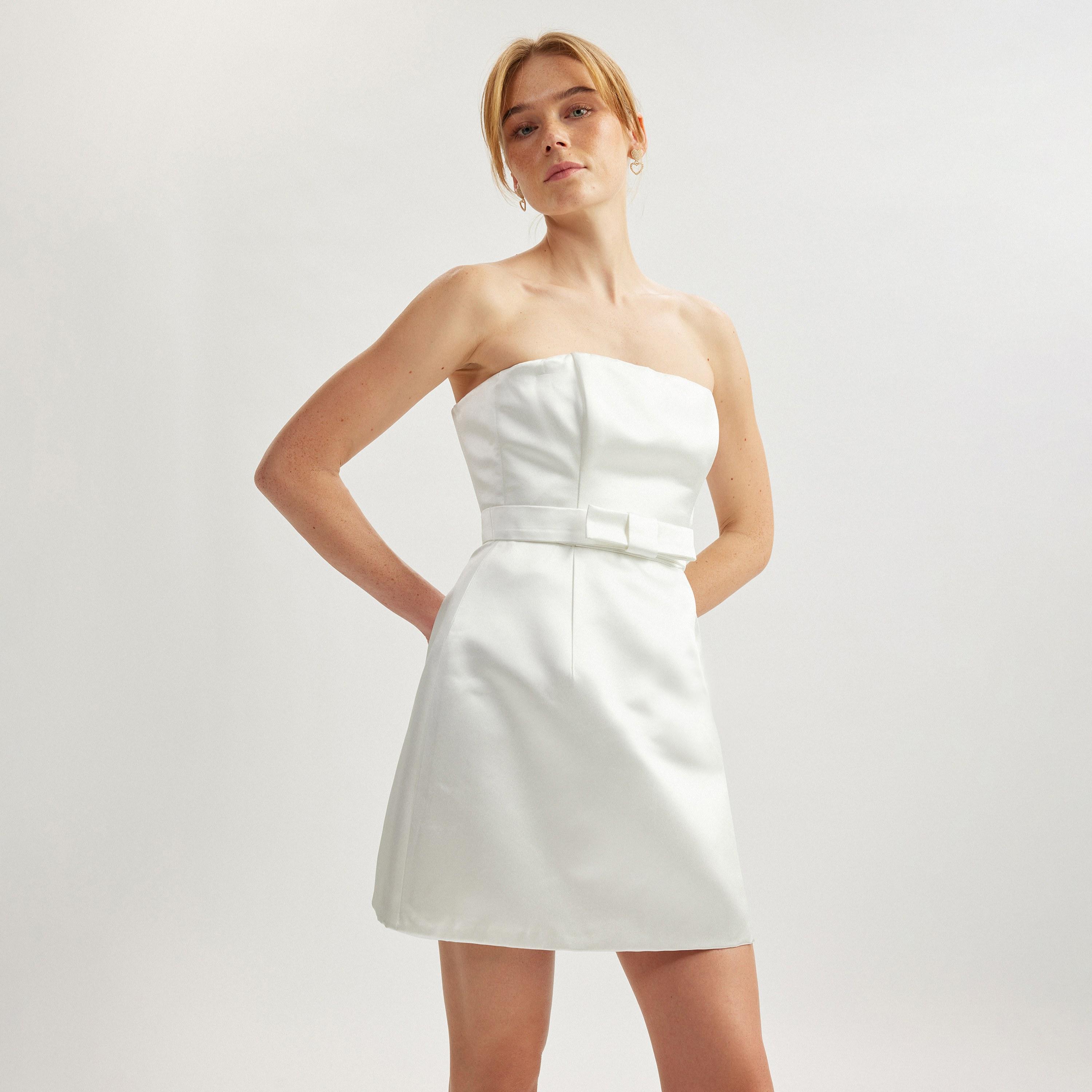 Koton White Satin Strapless Women's Mini Dress-women-clothing-dresses-image-1