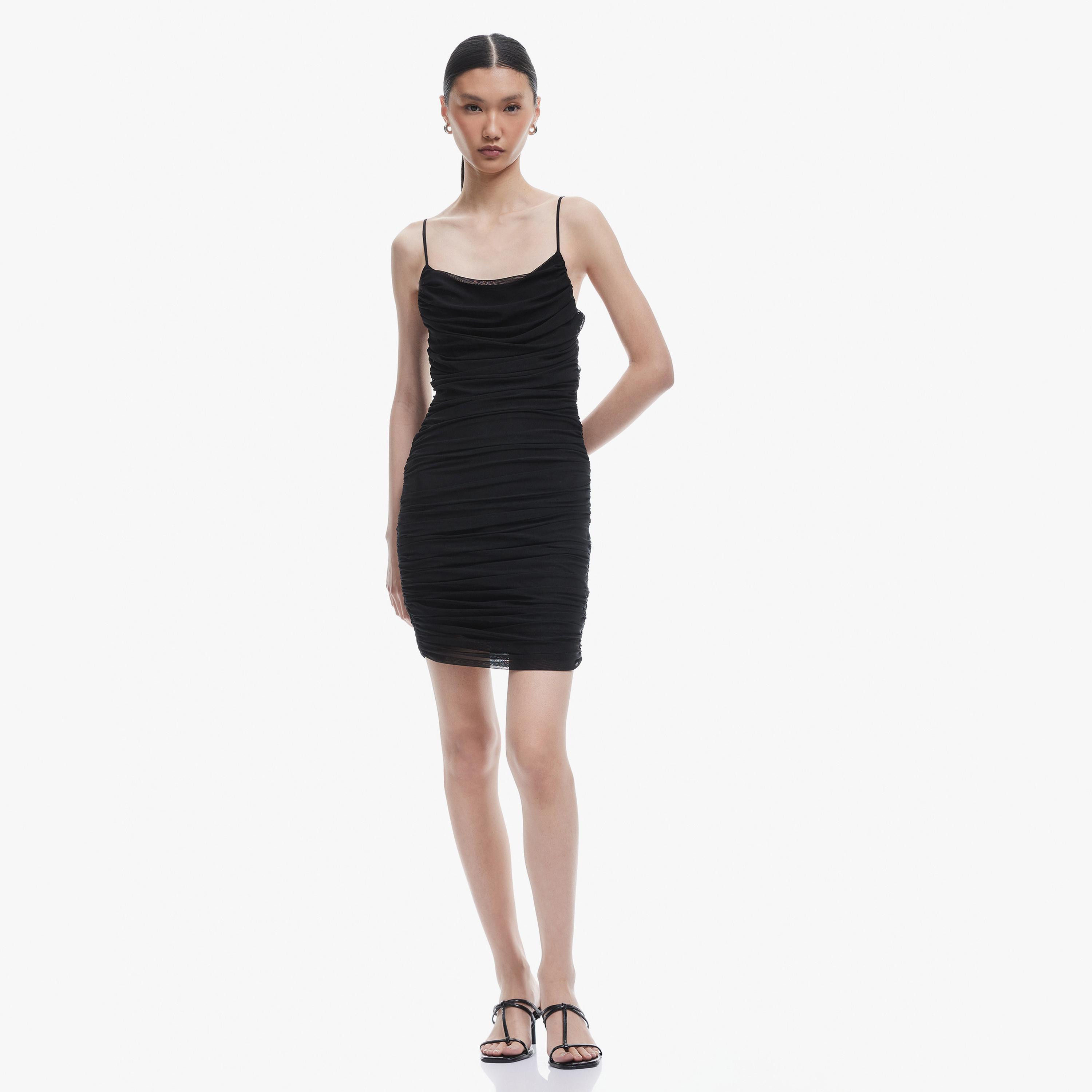 KOTON Black Ruched Strappy Neck Bodycon Women's Mini Dress-women-clothing-dresses-image-2