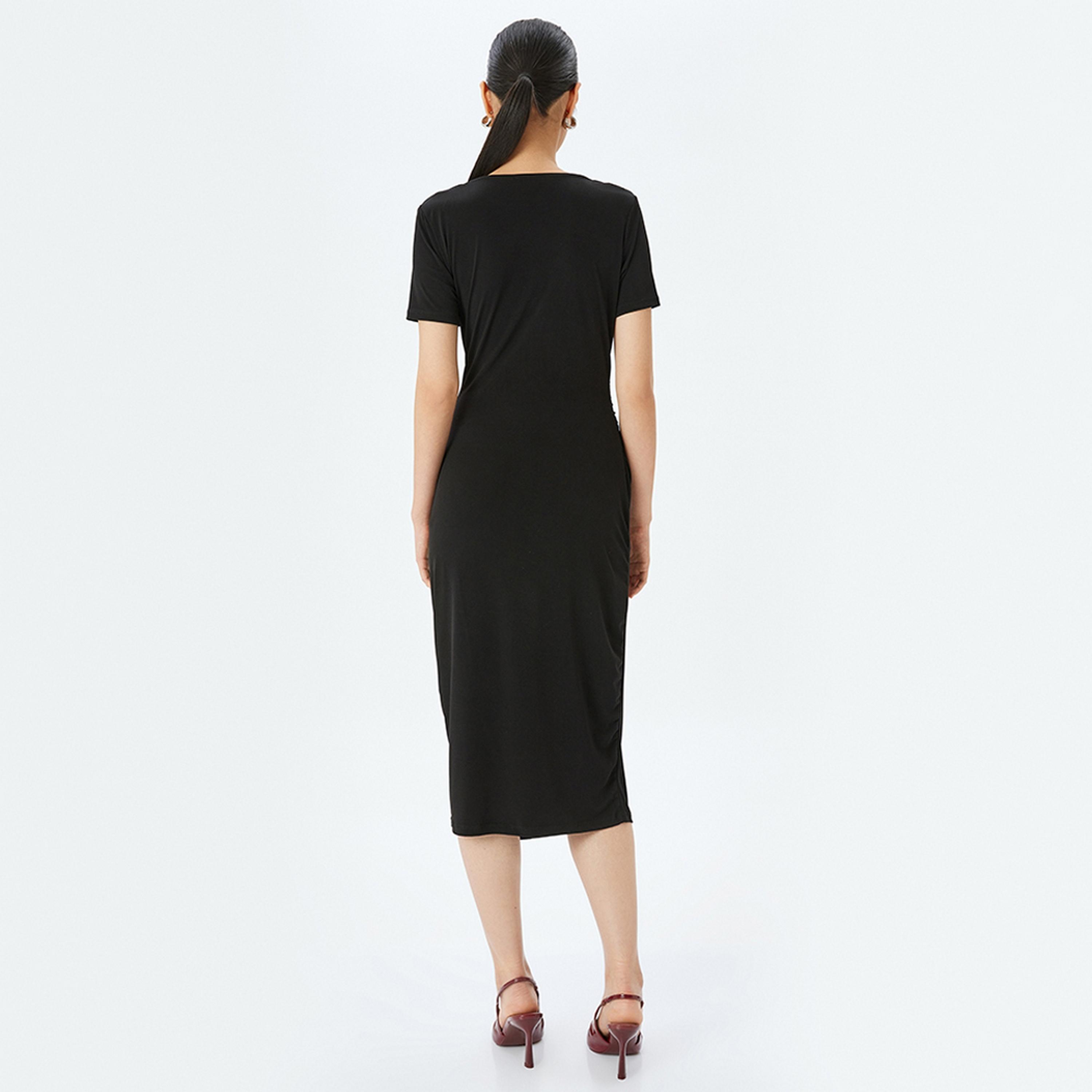 KOTON Black Cowl Neck Bodycon Women's Midi Dress-women-clothing-dresses-image-3
