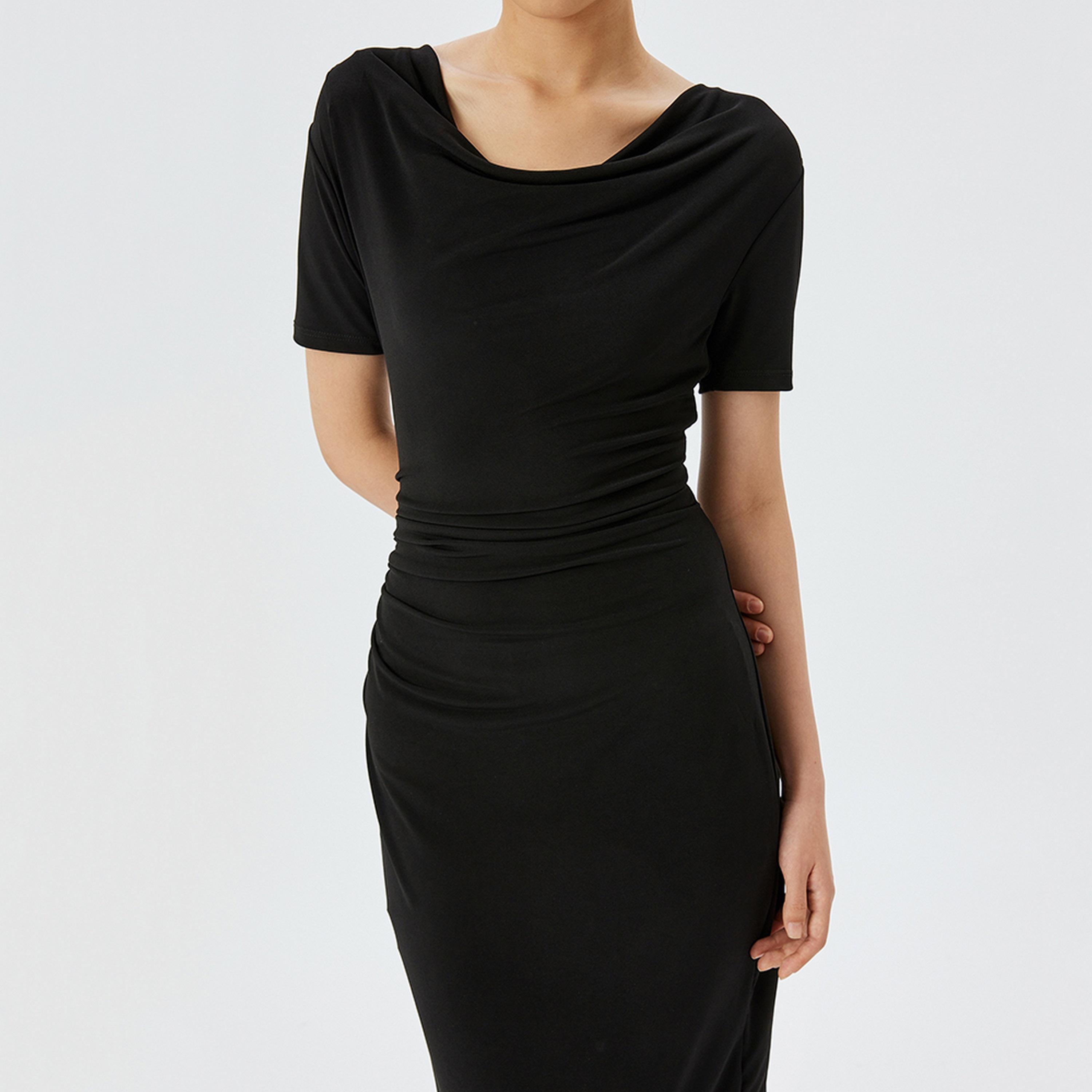 KOTON Black Cowl Neck Bodycon Women's Midi Dress-women-clothing-dresses-image-5