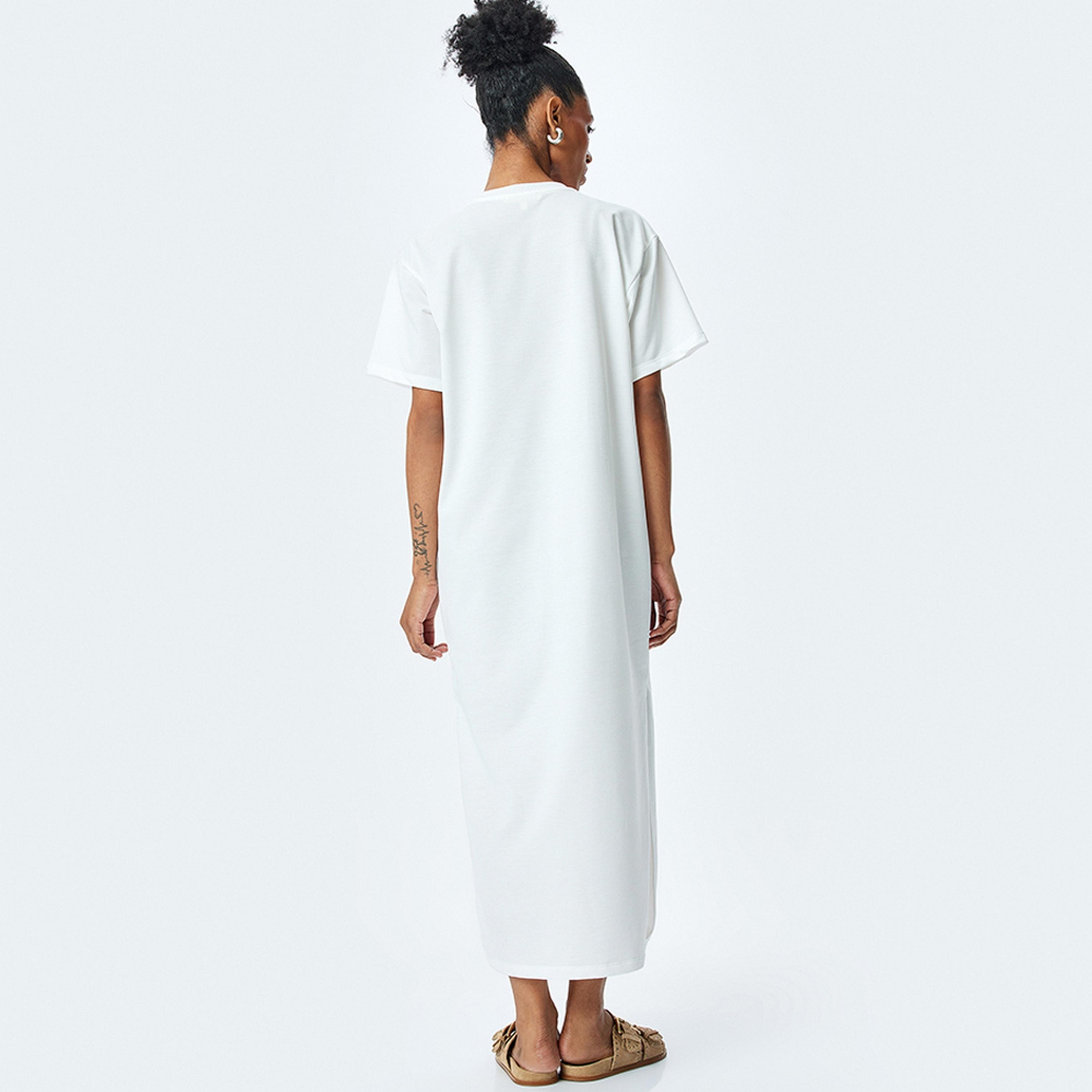 KOTON White Graphic Print T-Shirt Women's Maxi Dress-women-clothing-dresses-image-3