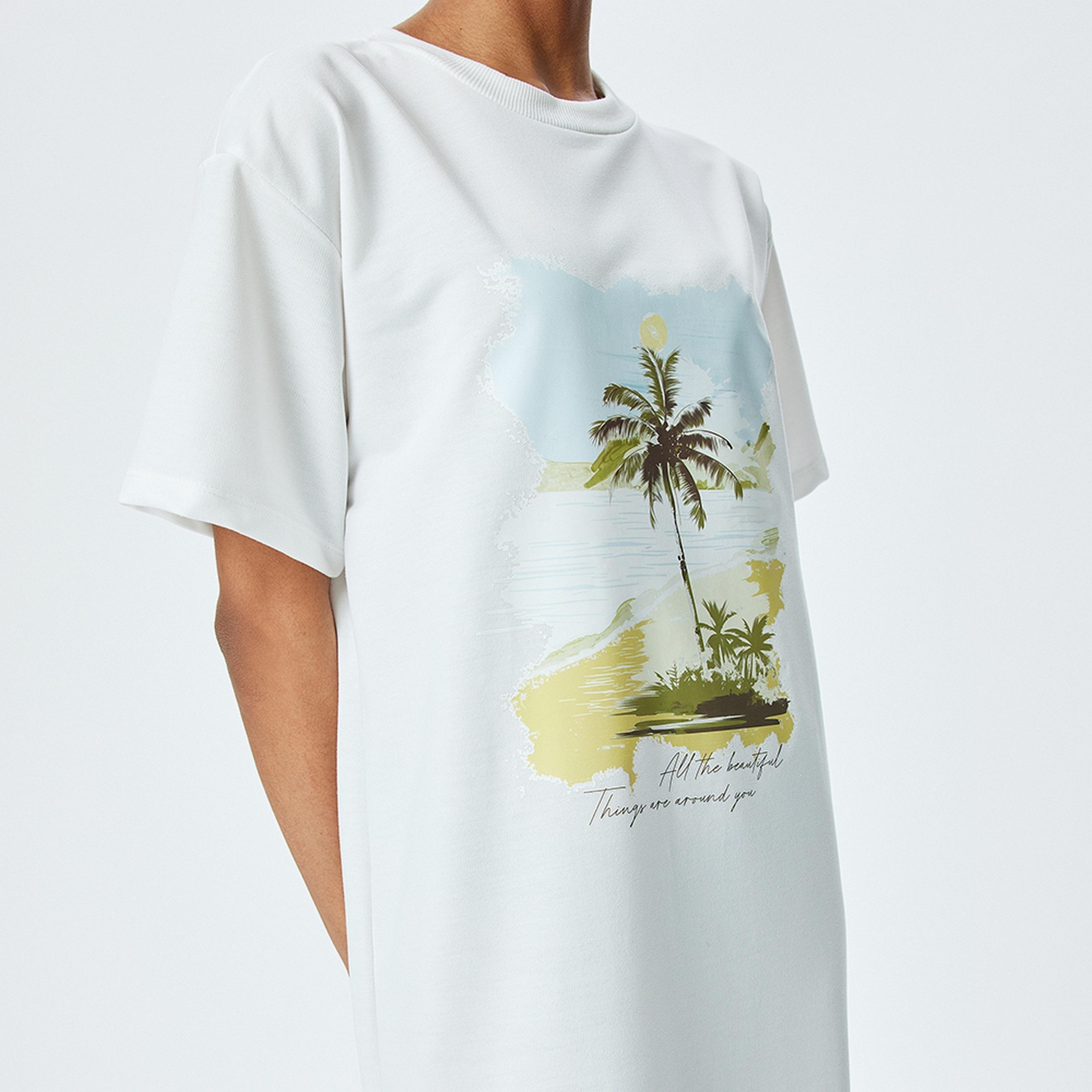 KOTON White Graphic Print T-Shirt Women's Maxi Dress-women-clothing-dresses-image-5