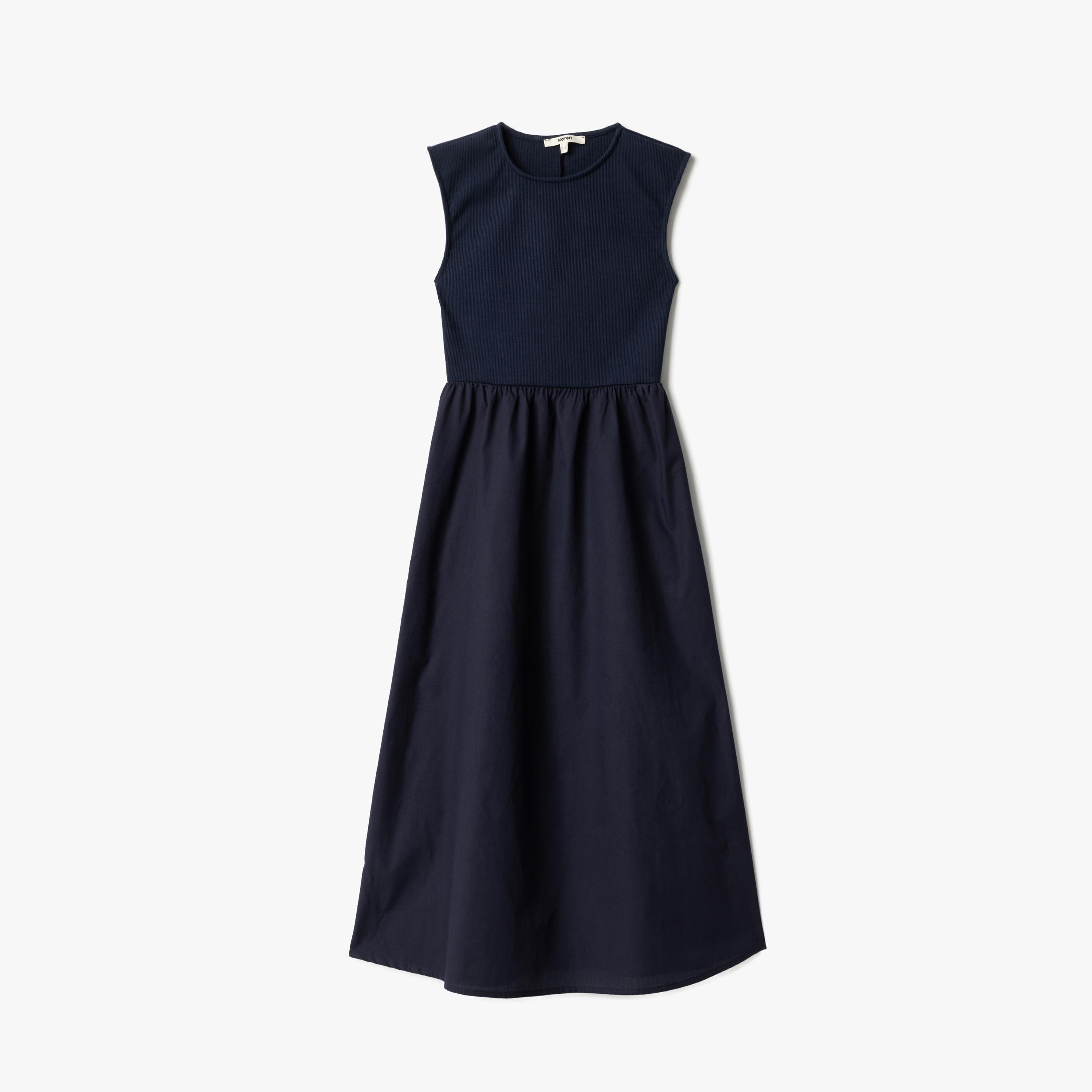 فستان ميدي نسائي من كوتون الأزرق الداكن المضلع-women-clothing-dresses-image-2