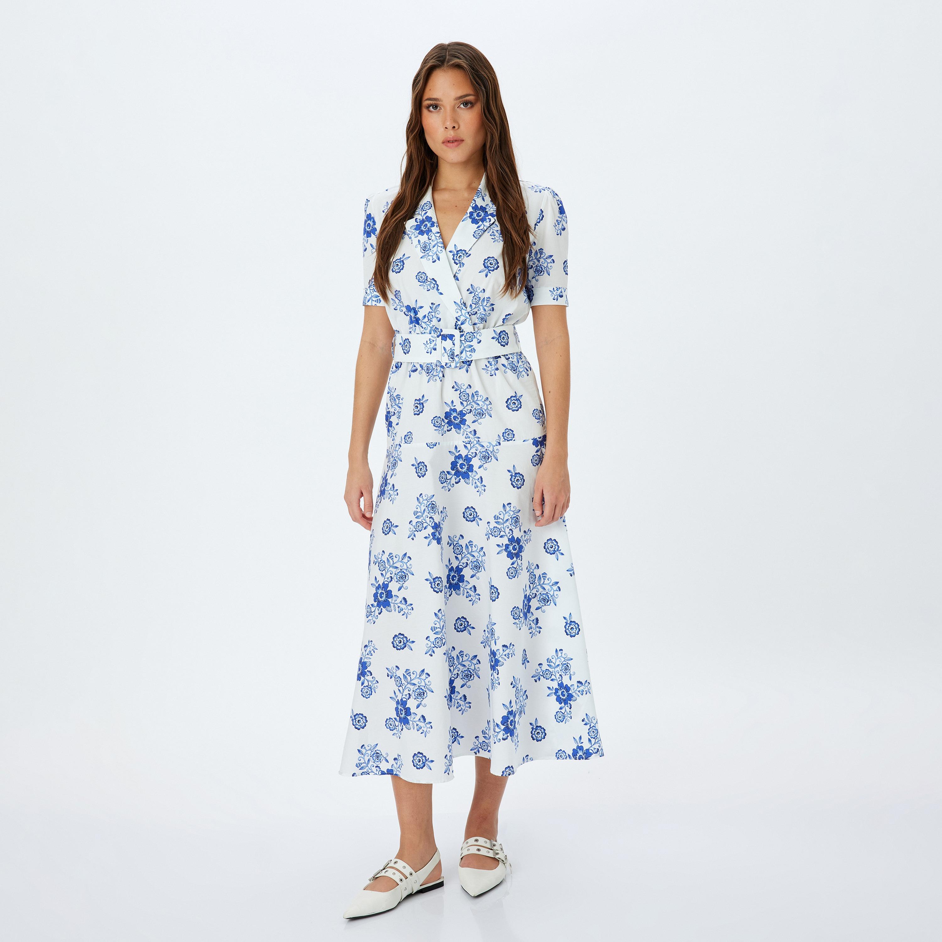 فستان نسائي ميدي بطبعة زهرية بيضاء بياقة نتوش-women-clothing-dresses-image-1