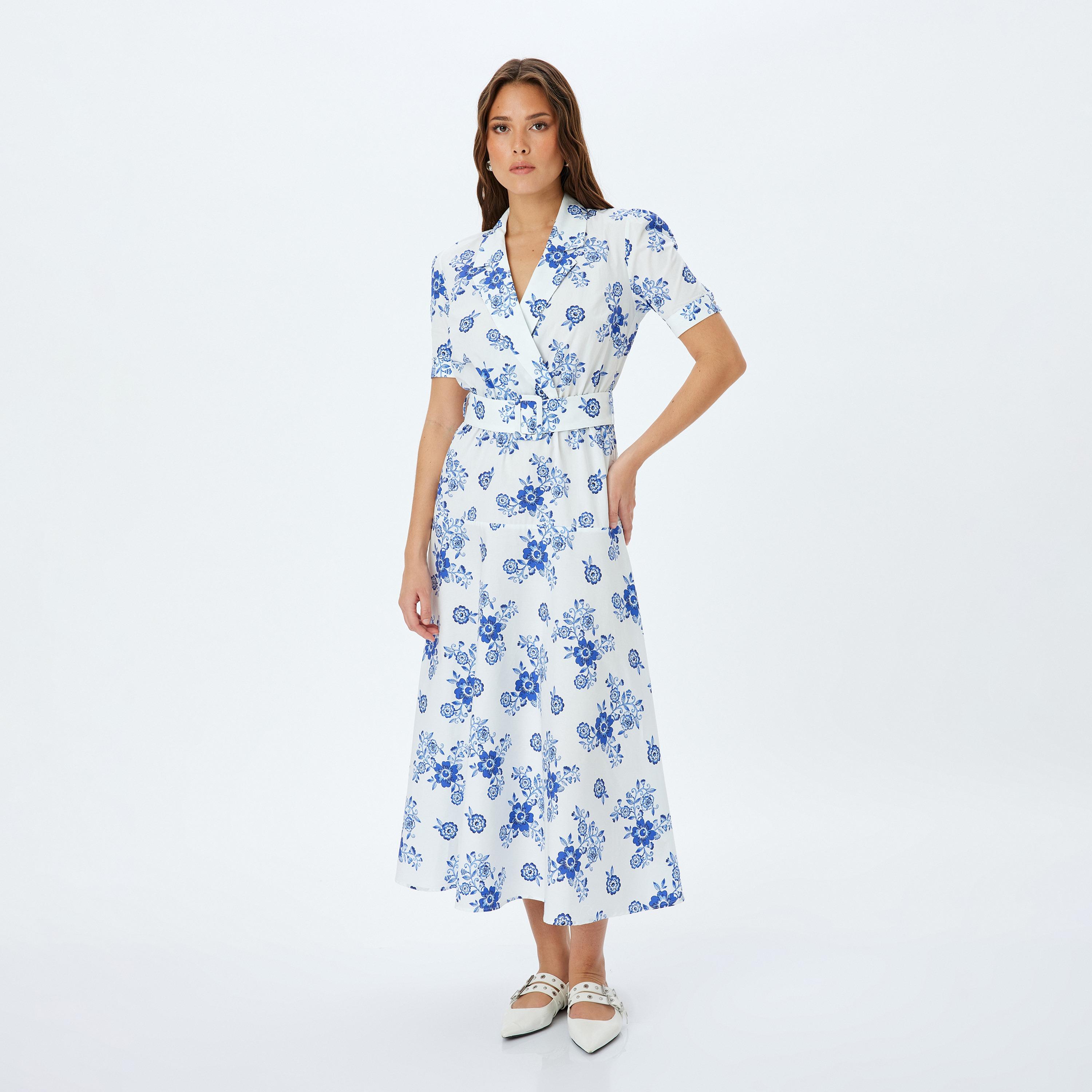 فستان نسائي ميدي بطبعة زهرية بيضاء بياقة نتوش-women-clothing-dresses-image-2