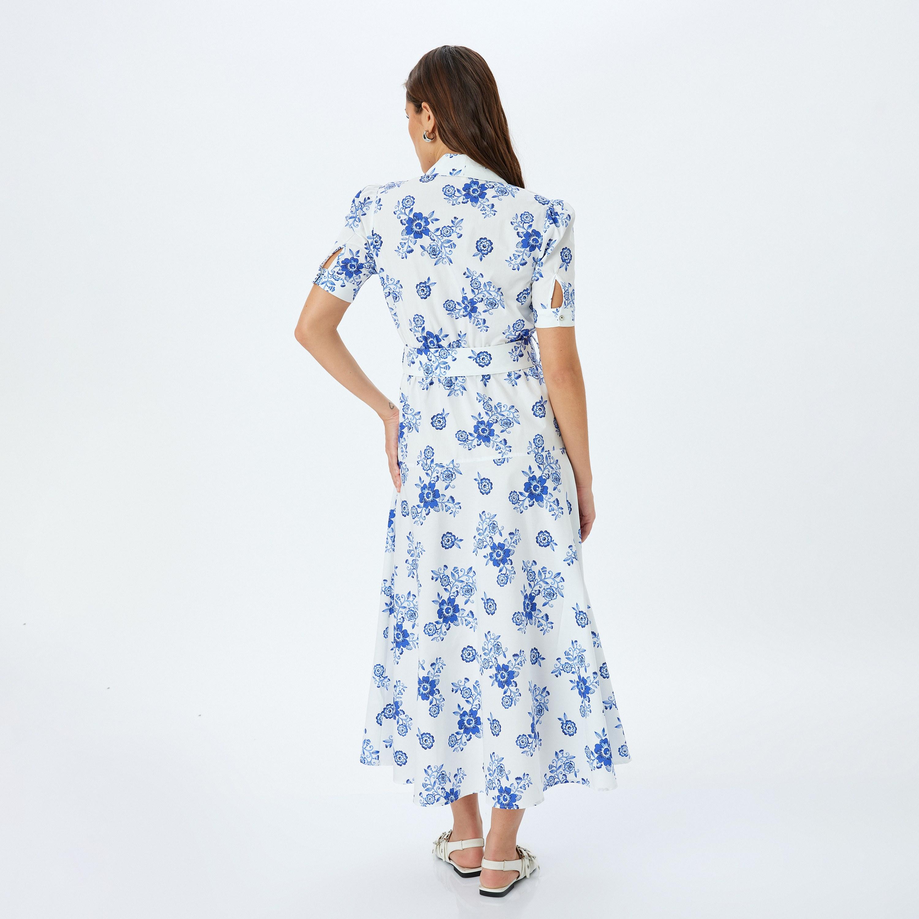 فستان نسائي ميدي بطبعة زهرية بيضاء بياقة نتوش-women-clothing-dresses-image-3