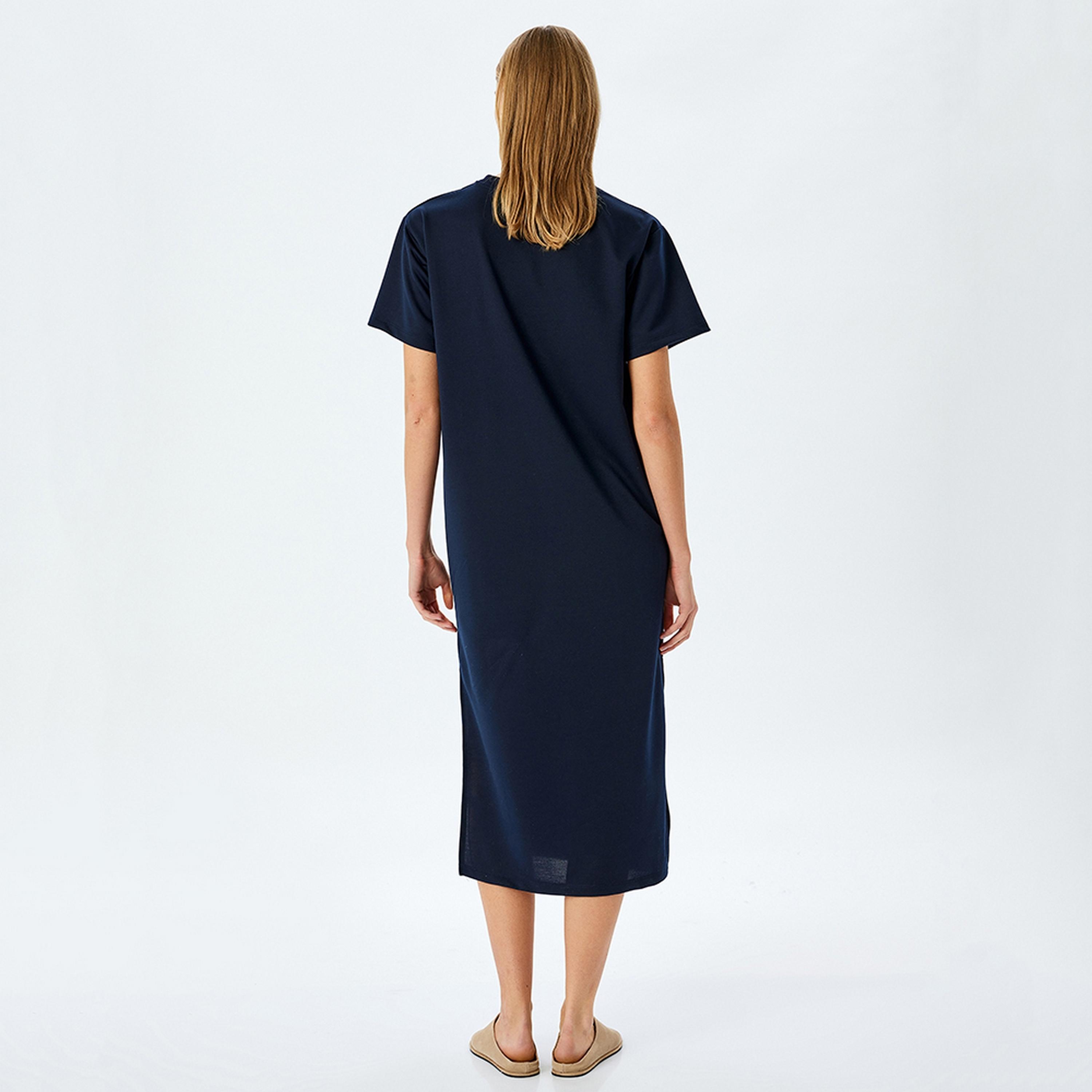 KOTON Blue Graphic Floral Print T-Shirt Women's Mini Dress-women-clothing-dresses-image-3