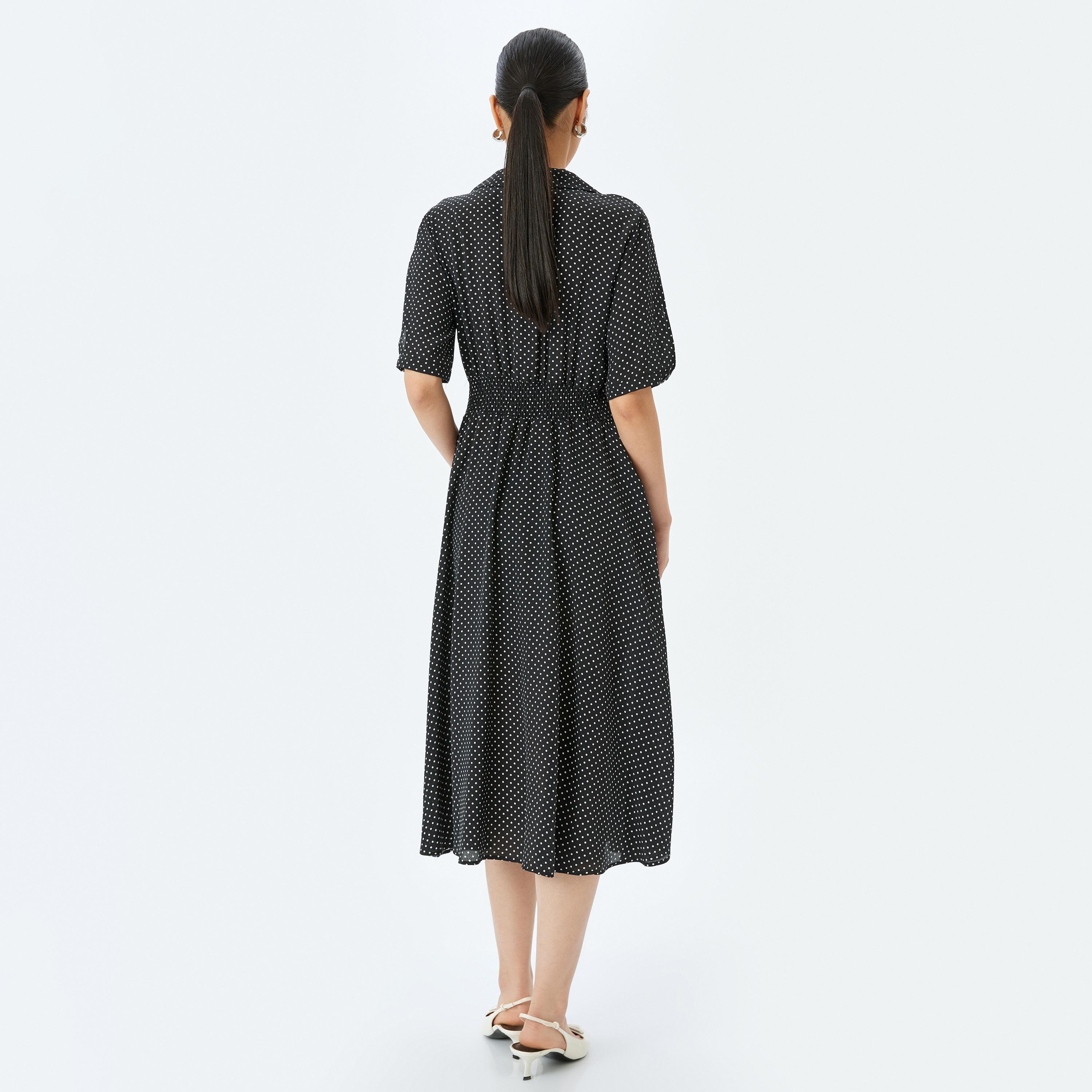 فستان نسائي ميدي بياقة ميدي من Koton Black Polka Dot Liscose Notch Collar-women-clothing-dresses-image-3