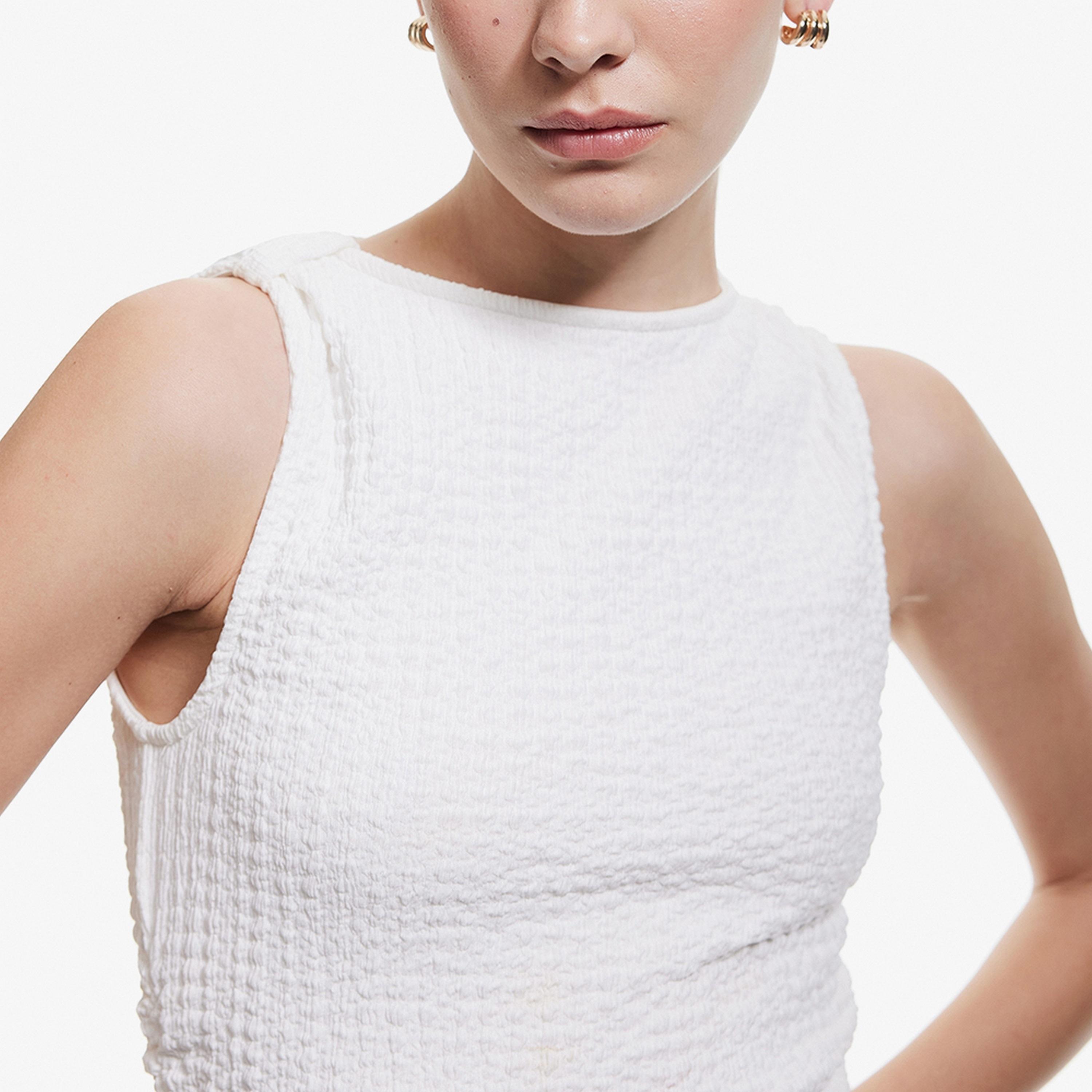 فستان ميدي نسائي بقصة بوديكون وتصميم محكم باللون الأبيض من كوتون.-women-clothing-dresses-image-3