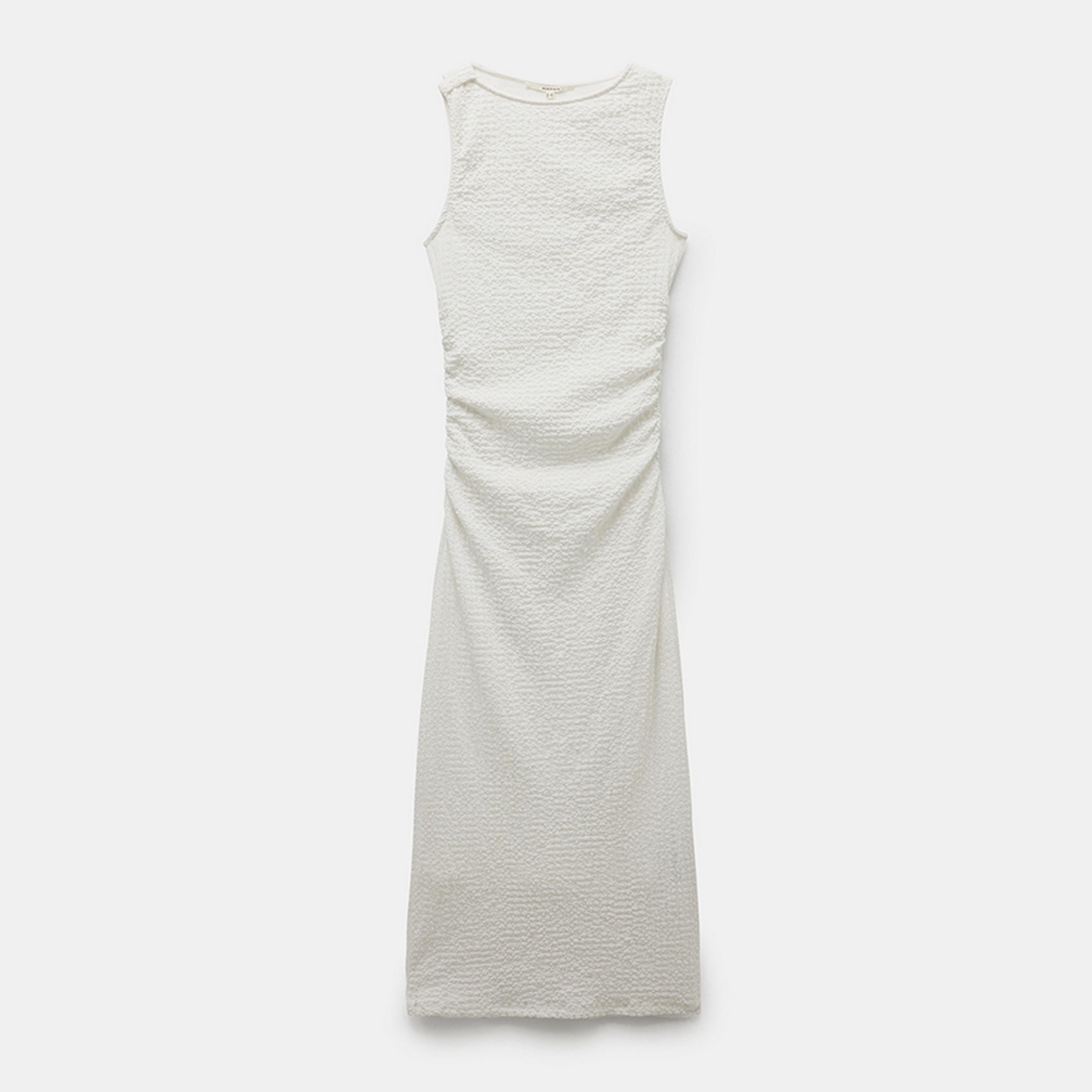 فستان ميدي نسائي بقصة بوديكون وتصميم محكم باللون الأبيض من كوتون.-women-clothing-dresses-image-4