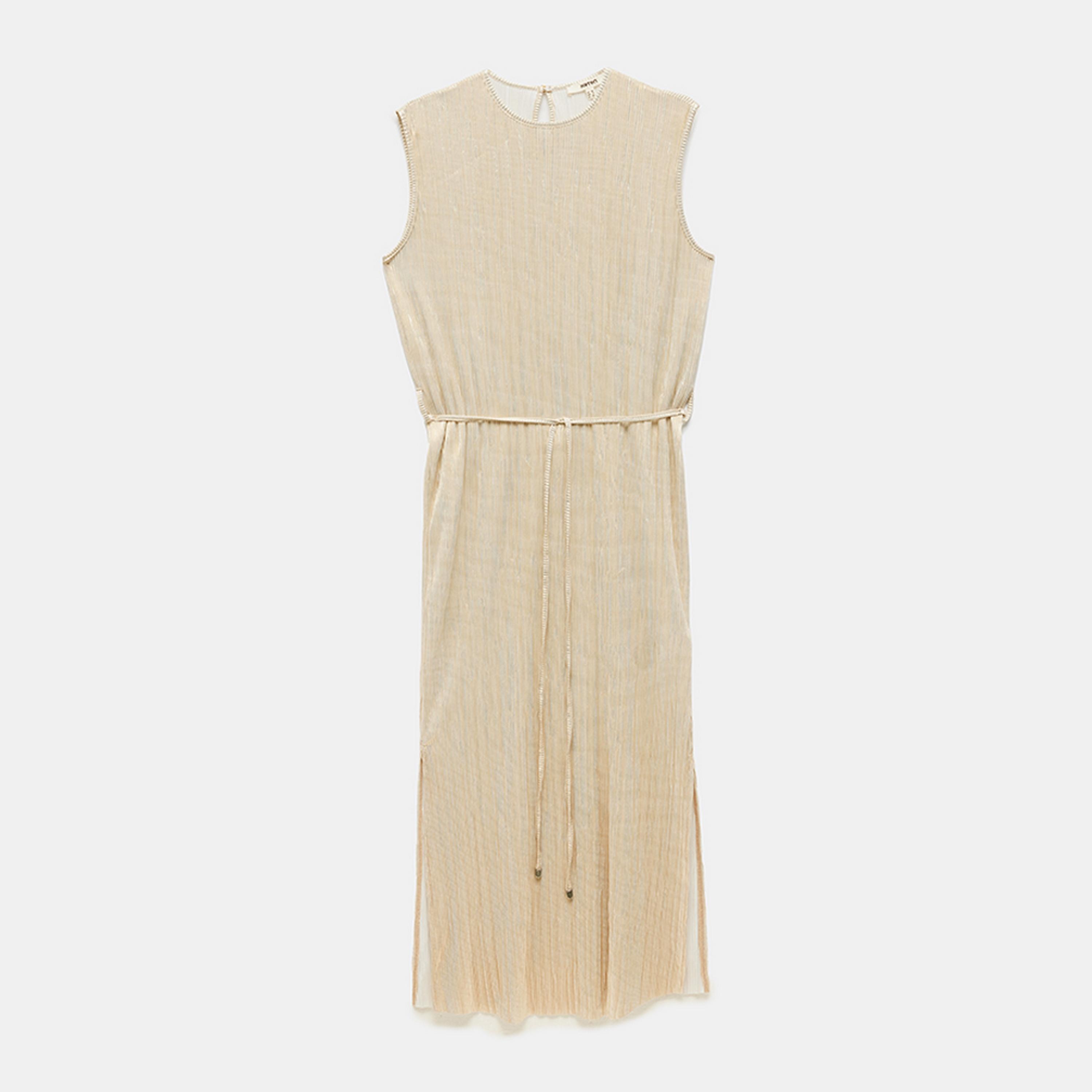 فستان ميدي نسائي بقصة شيث معدنية من كوتون.-women-clothing-dresses-image-4