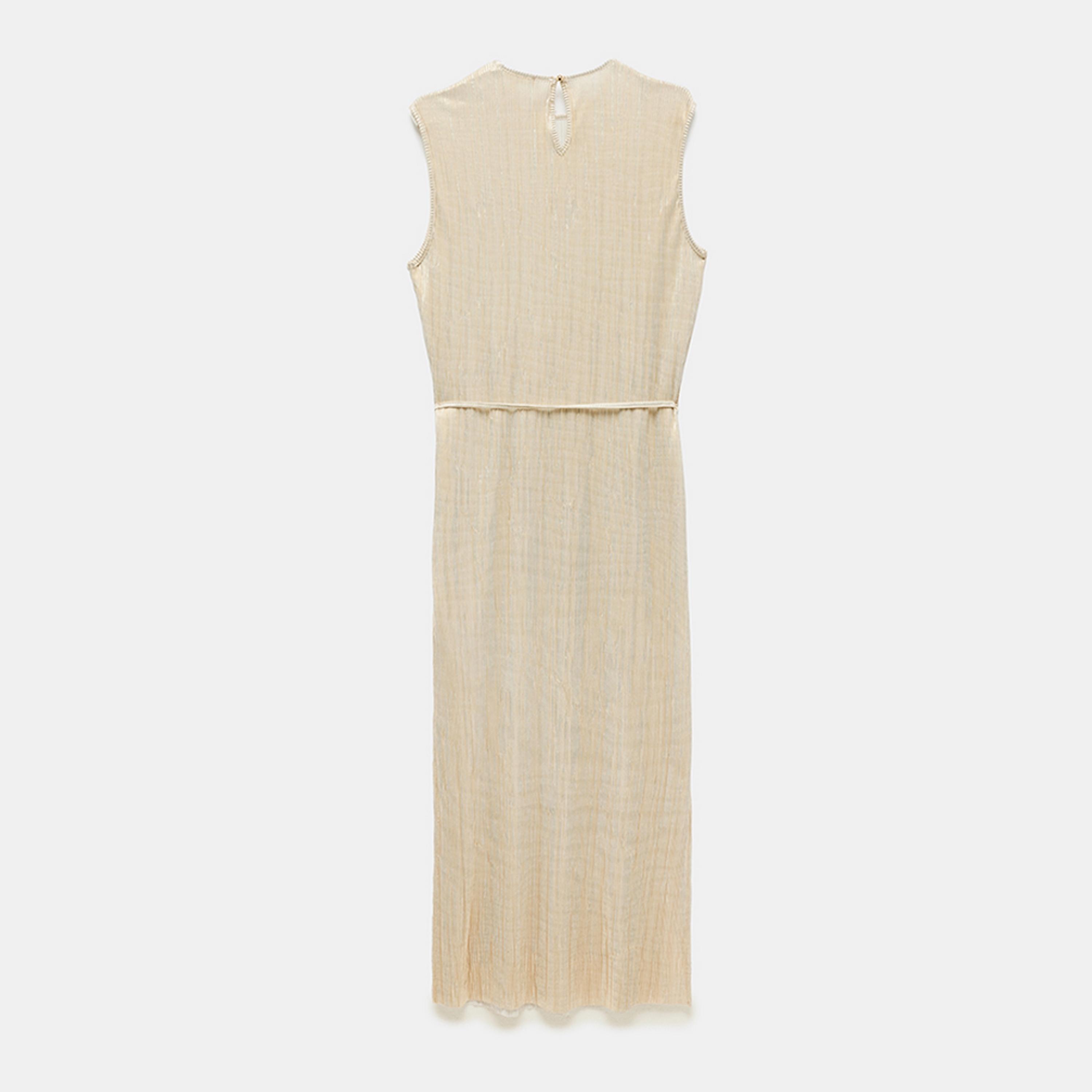 فستان ميدي نسائي بقصة شيث معدنية من كوتون.-women-clothing-dresses-image-5