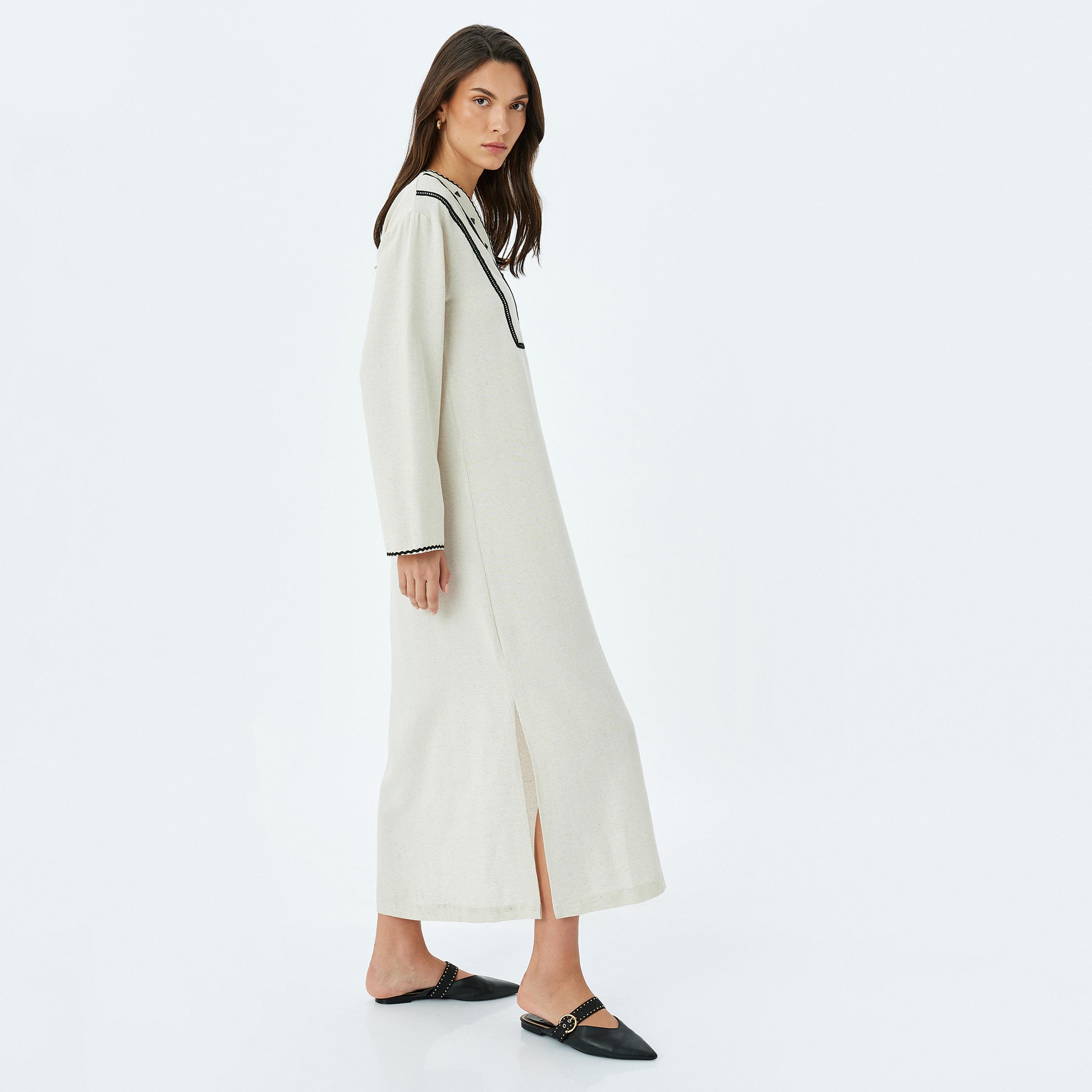 دانتيل كوتون البيج مع فستان ميدي نسائي كريستال-women-clothing-dresses-image-2