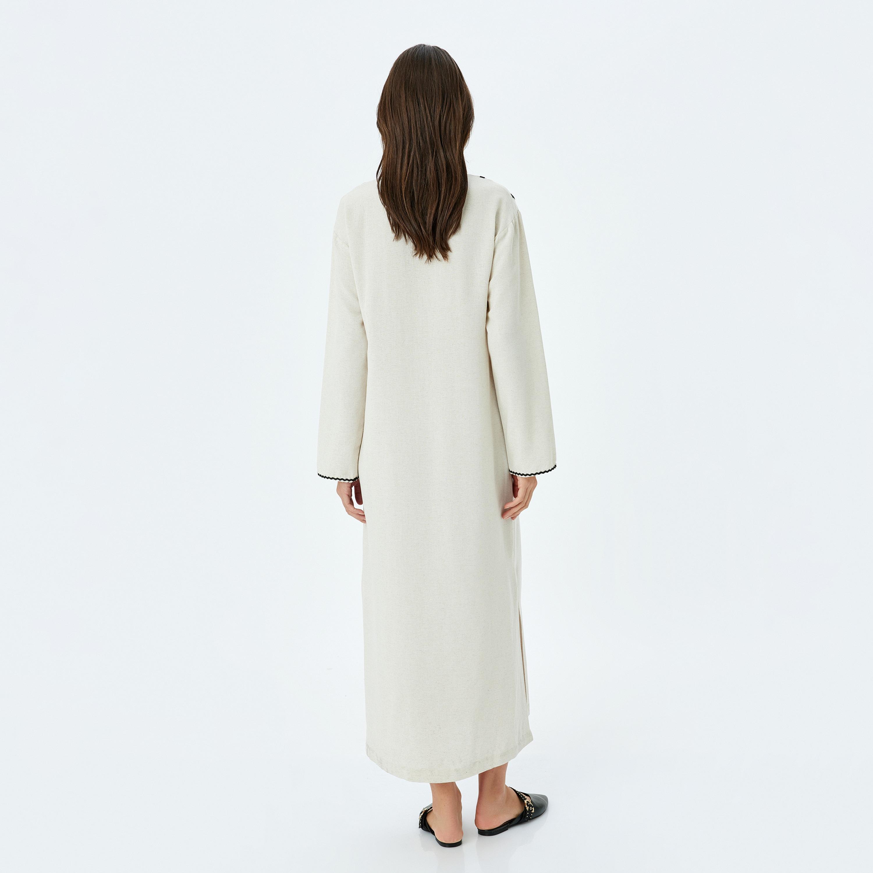 دانتيل كوتون البيج مع فستان ميدي نسائي كريستال-women-clothing-dresses-image-3