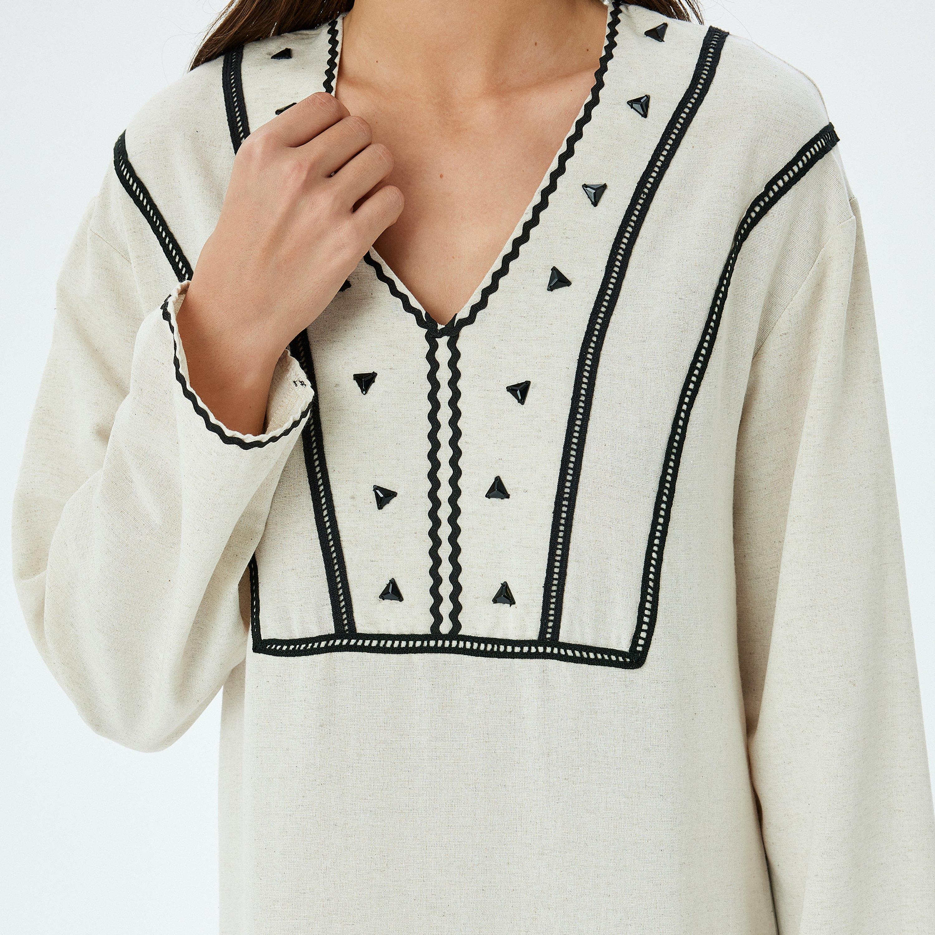 دانتيل كوتون البيج مع فستان ميدي نسائي كريستال-women-clothing-dresses-image-4