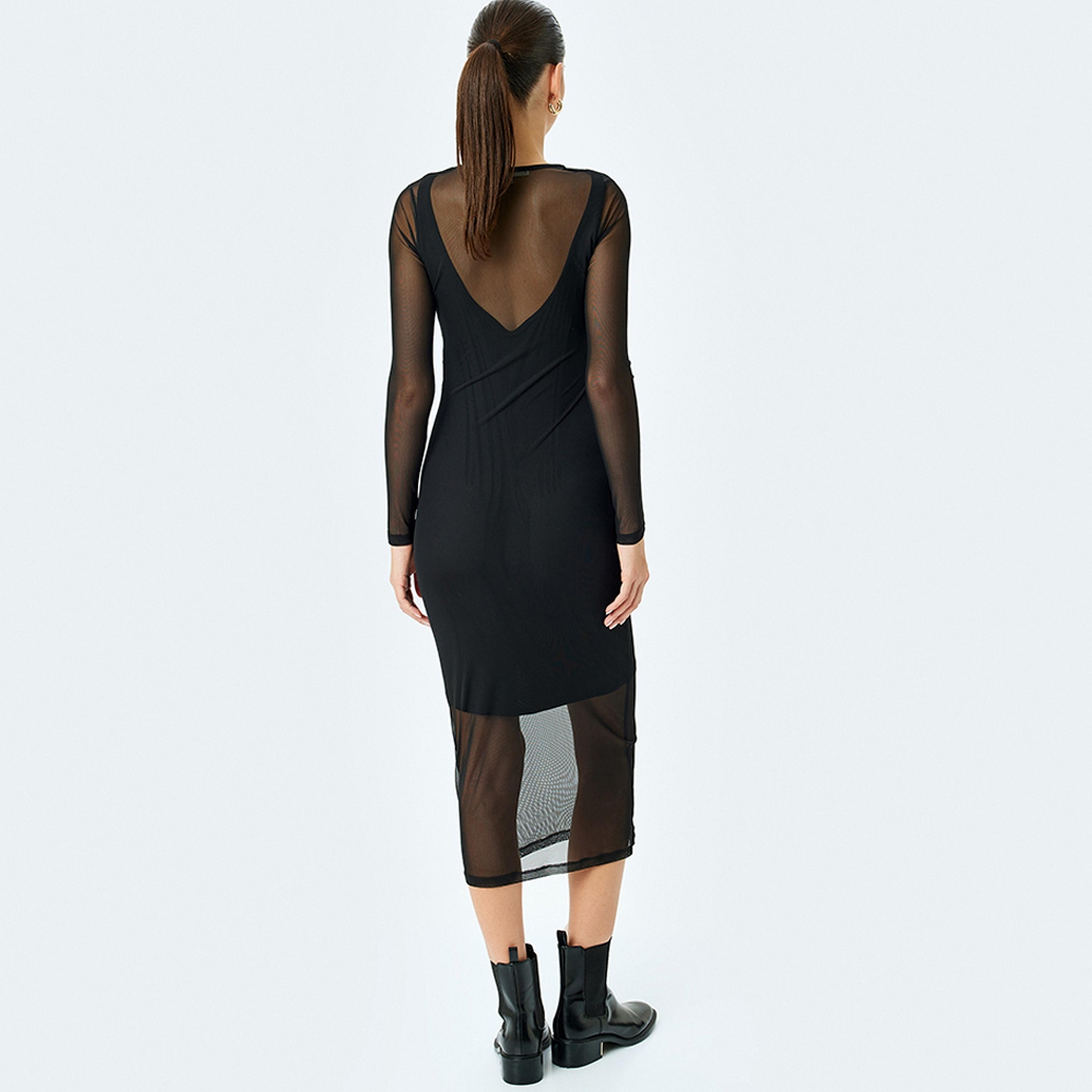 KOTON Black Sheer Bodycon Women's Midi Dress-women-clothing-dresses-image-3