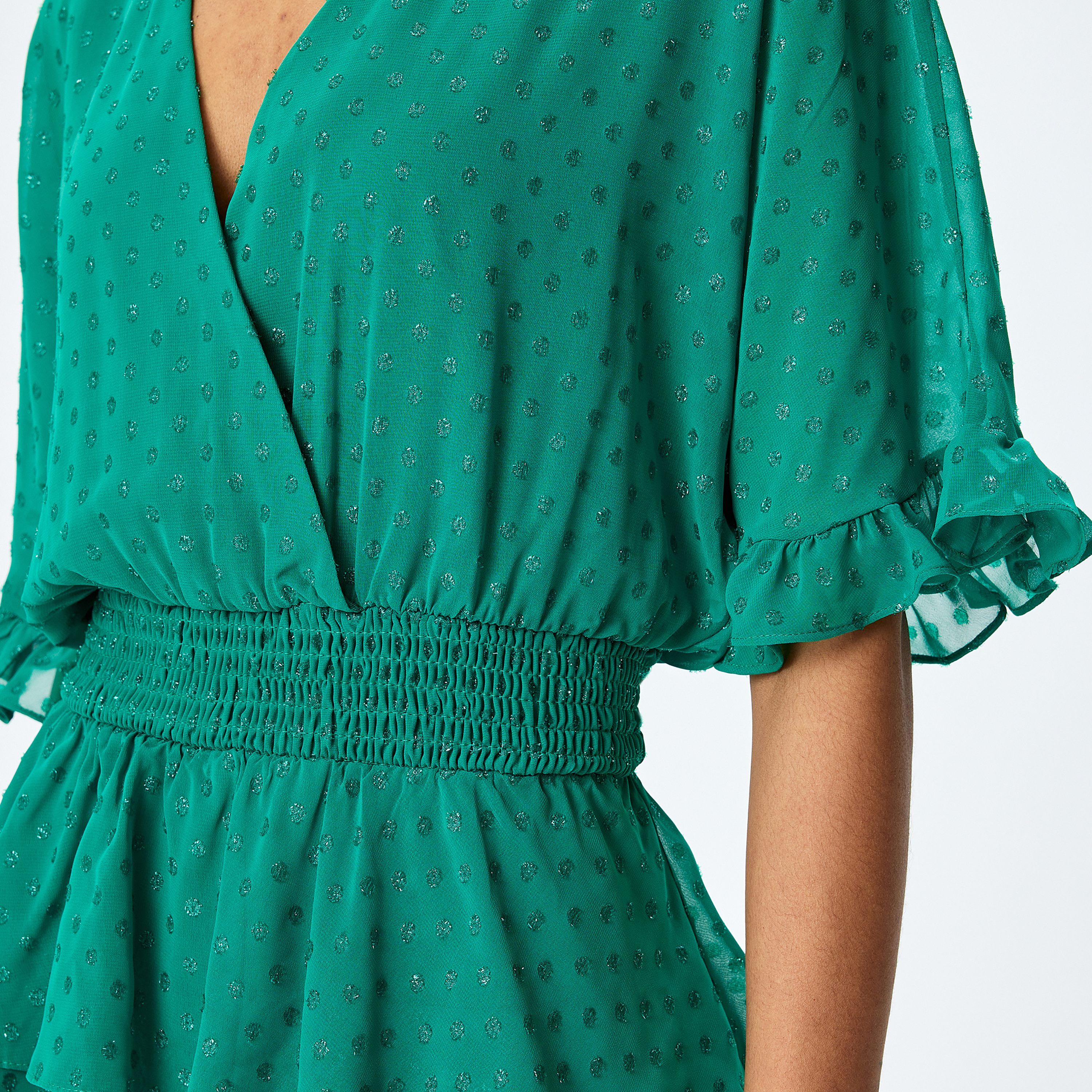 فستان قصير نسائي قصير بطبقات من دوبي بلون كوتون الأخضر بطبقة ملفوفة-women-clothing-dresses-image-4