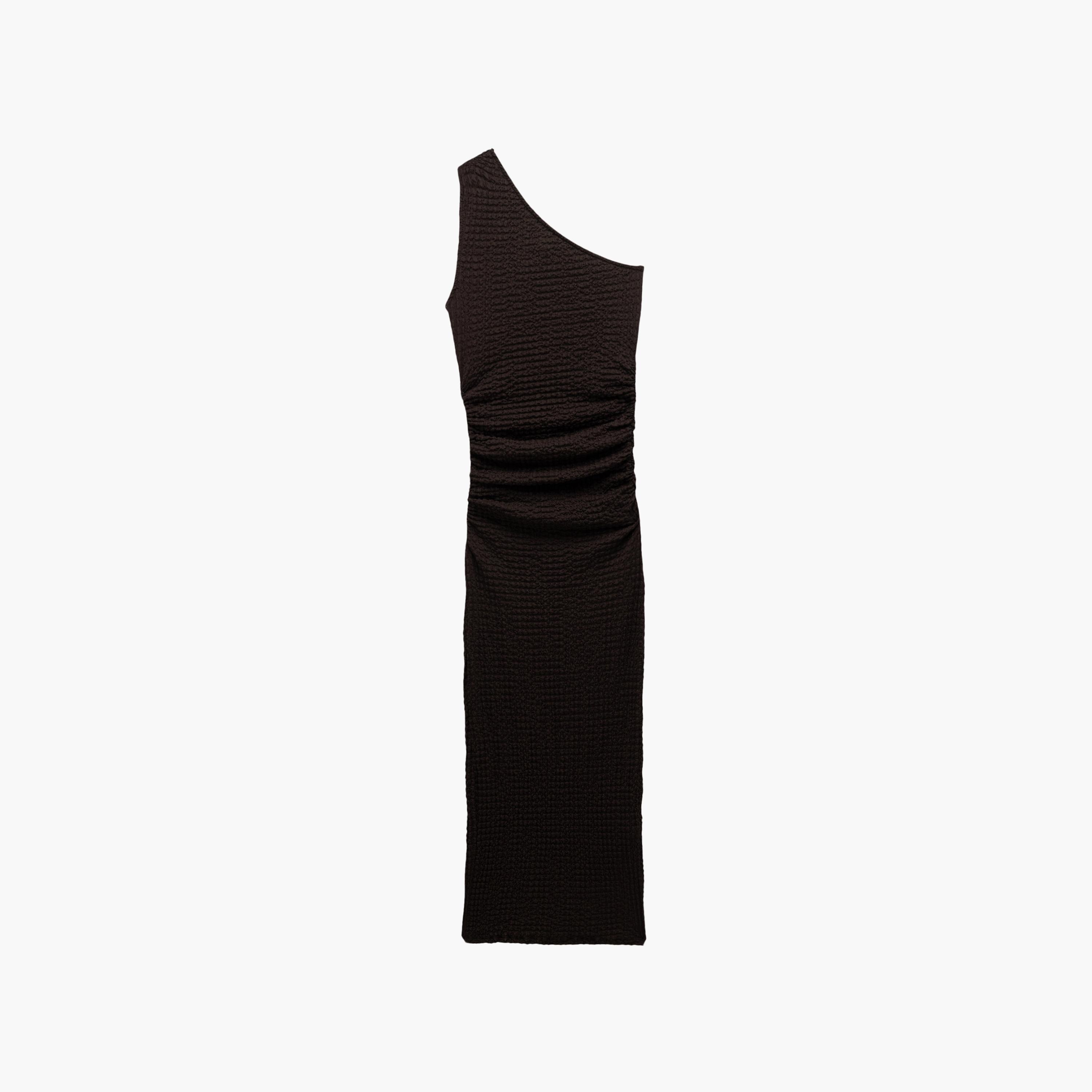 KOTON Brown Crinkled One Shoulder Bodycon Women's Midi Dress-women-clothing-dresses-image-3