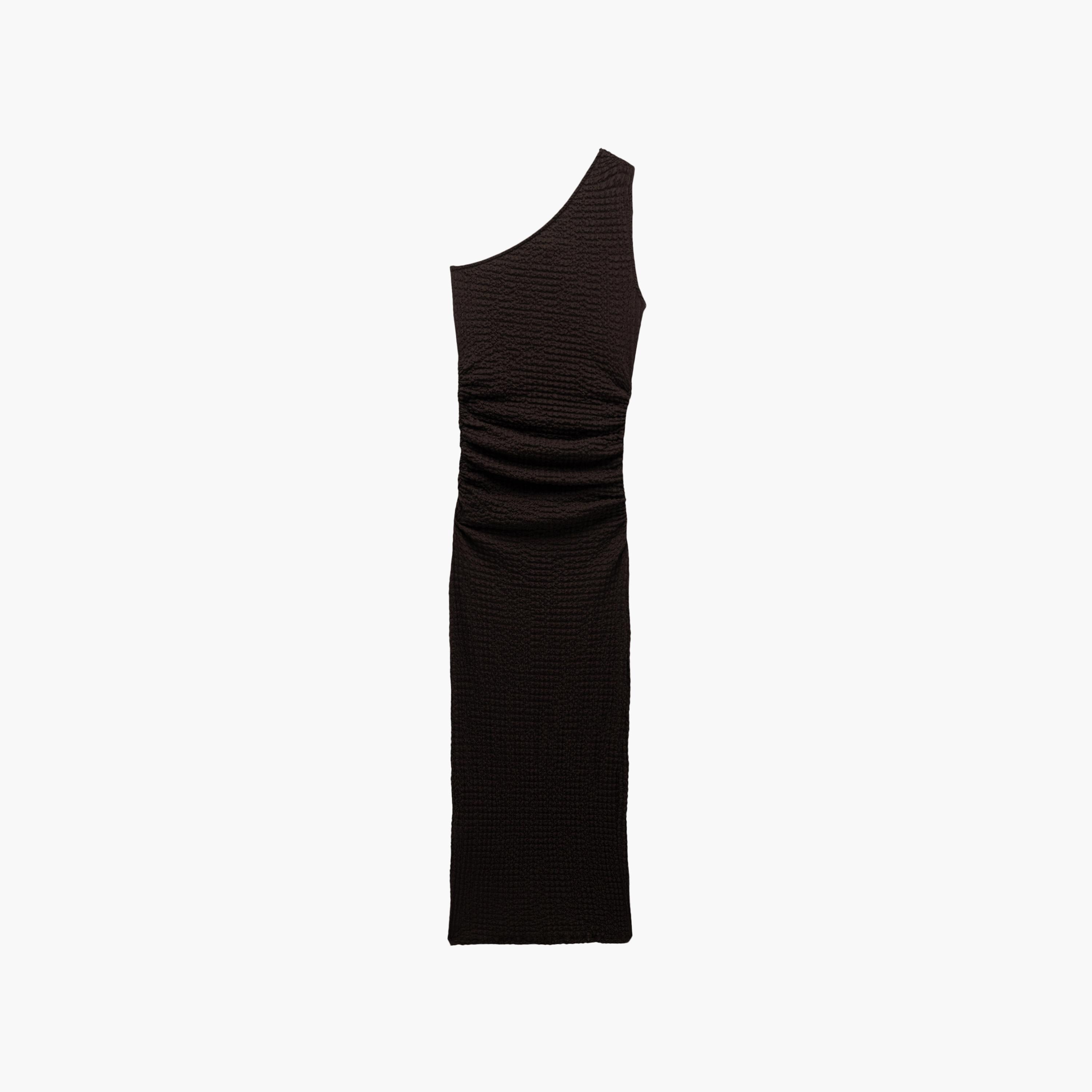 KOTON Brown Crinkled One Shoulder Bodycon Women's Midi Dress-women-clothing-dresses-image-4
