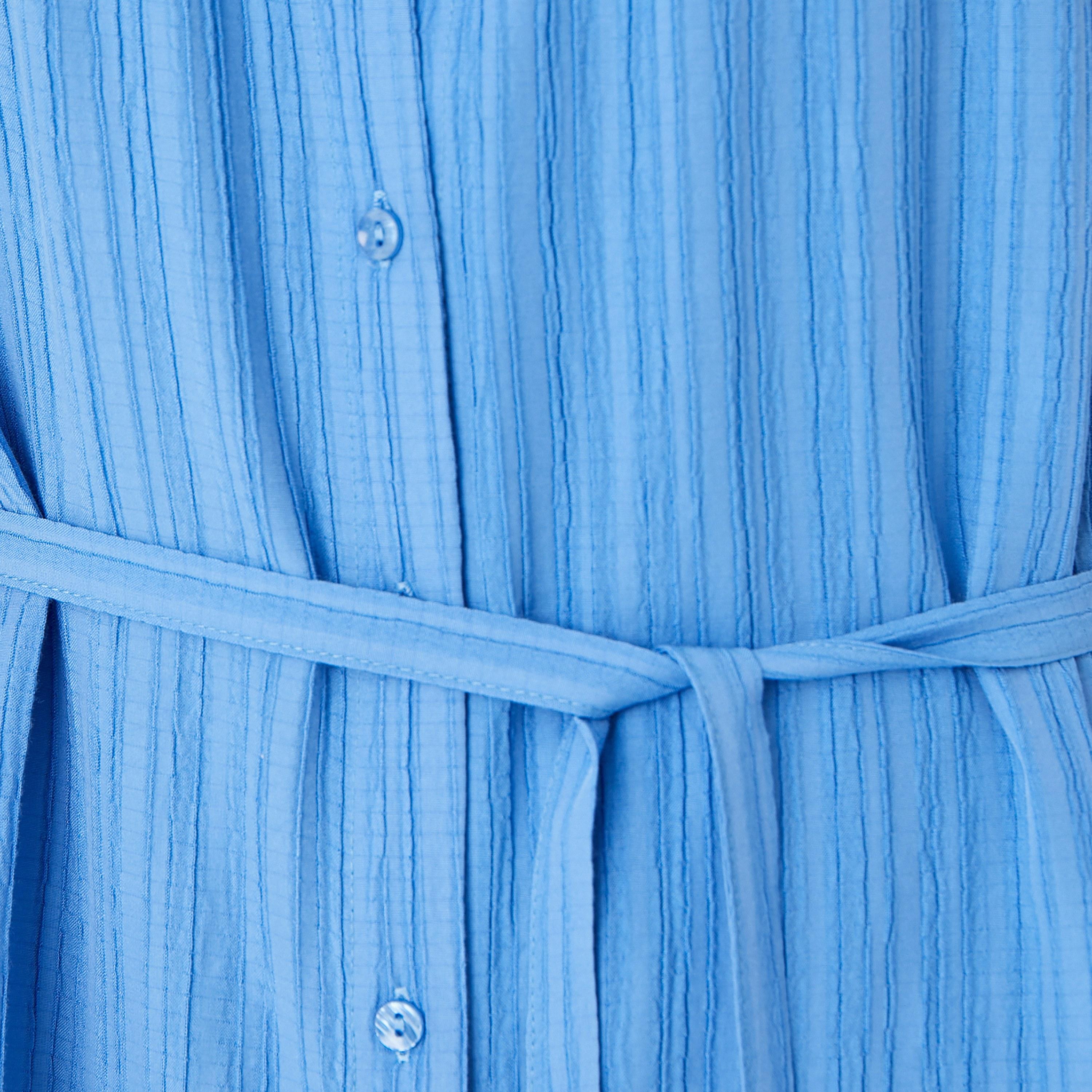 فستان نسائي ميدي بياقة ماندارين بملمس أزرق كوتون-women-clothing-dresses-image-5
