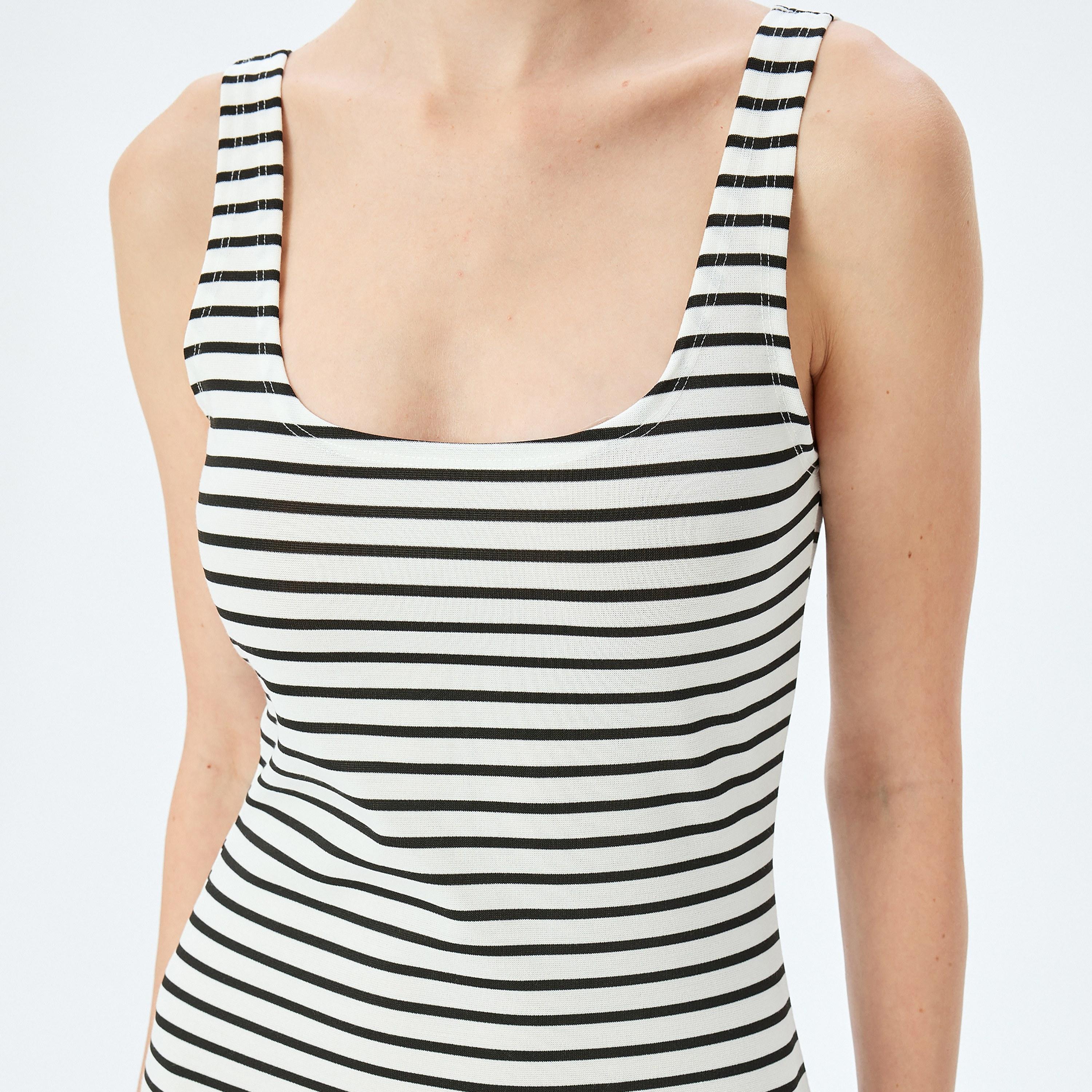 Koton Black Striped Square Neck Bodycon Women's Midi Dress-women-clothing-dresses-image-4
