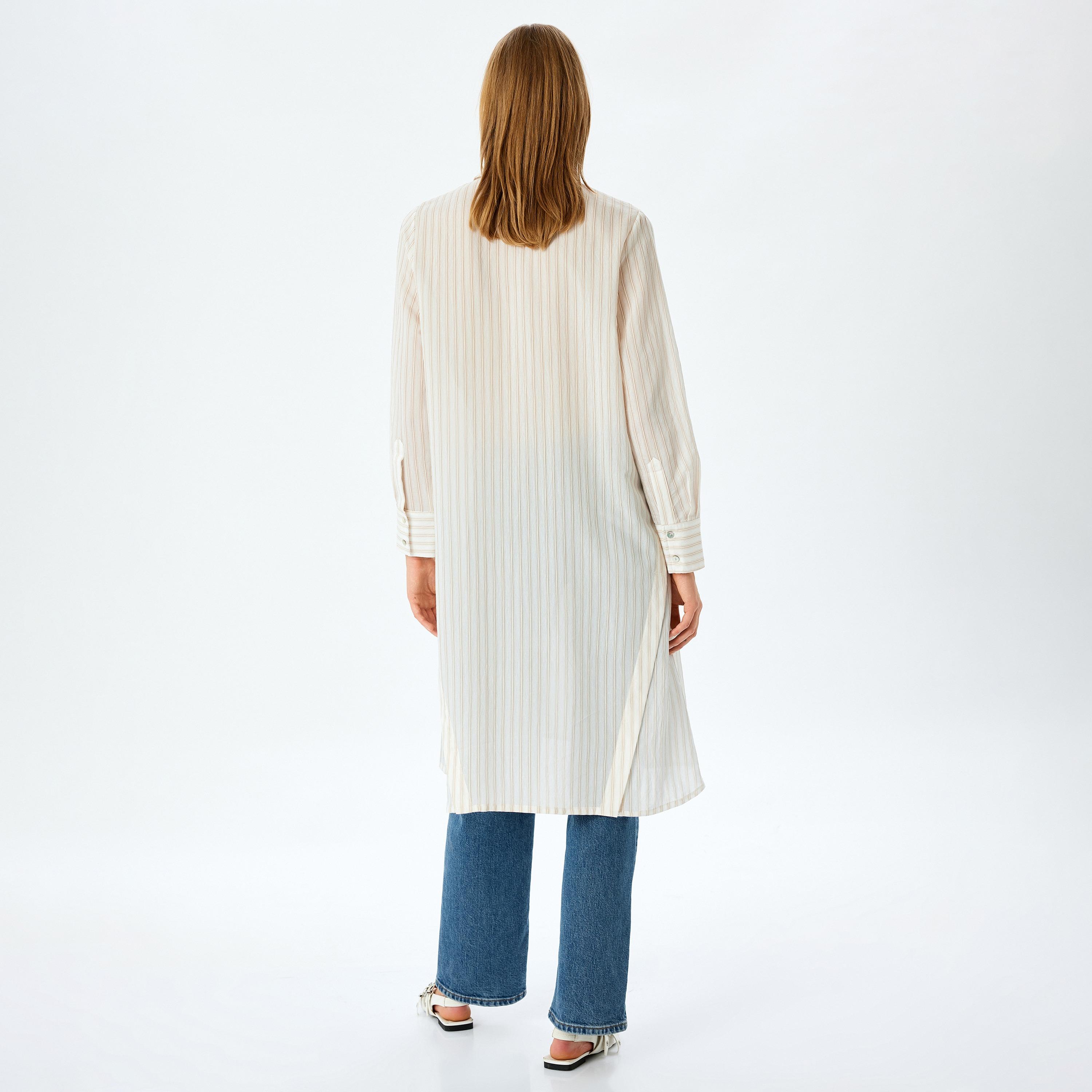 Koton Beige Striped Women's Shirt Midi Dress-women-clothing-dresses-image-3