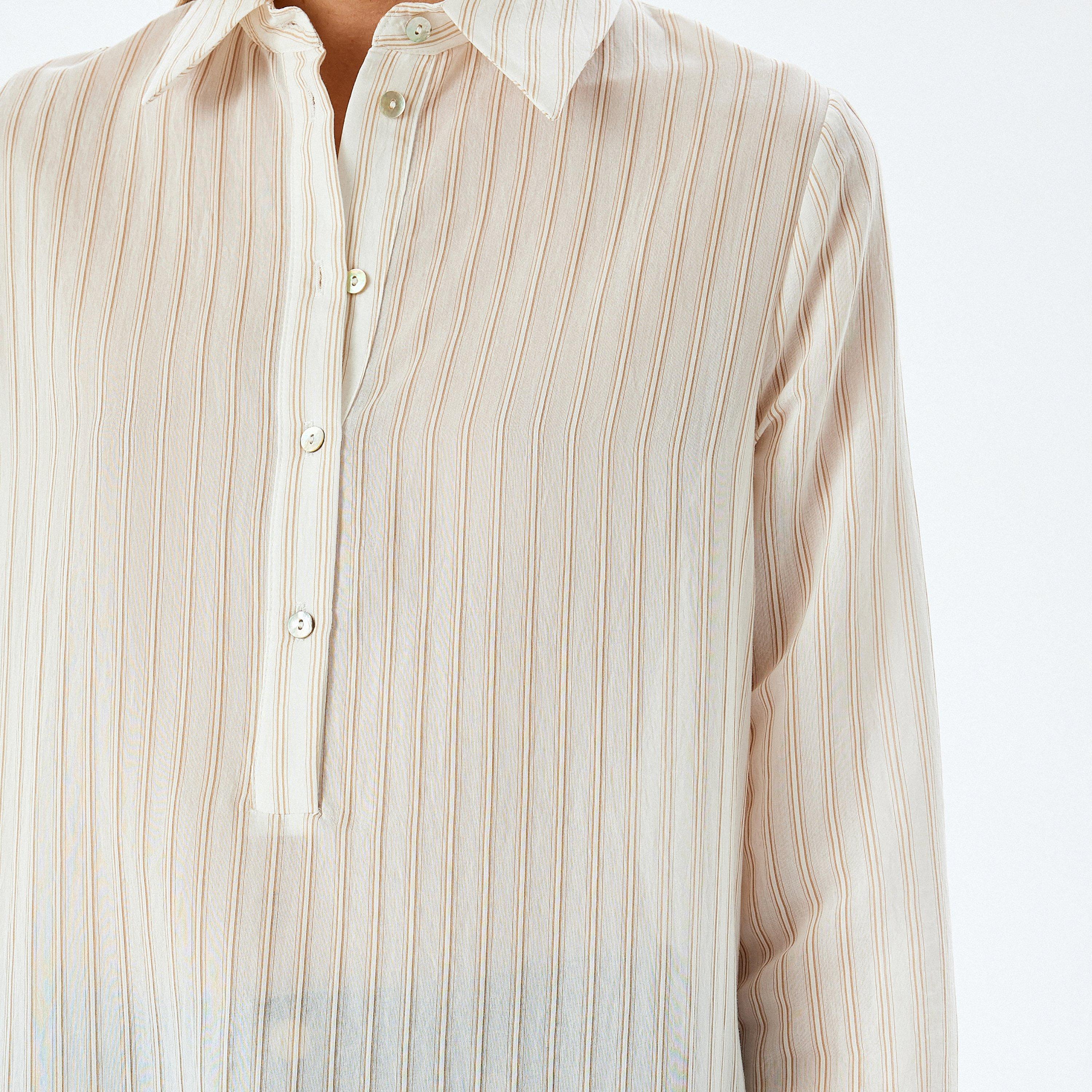 Koton Beige Striped Women's Shirt Midi Dress-women-clothing-dresses-image-4