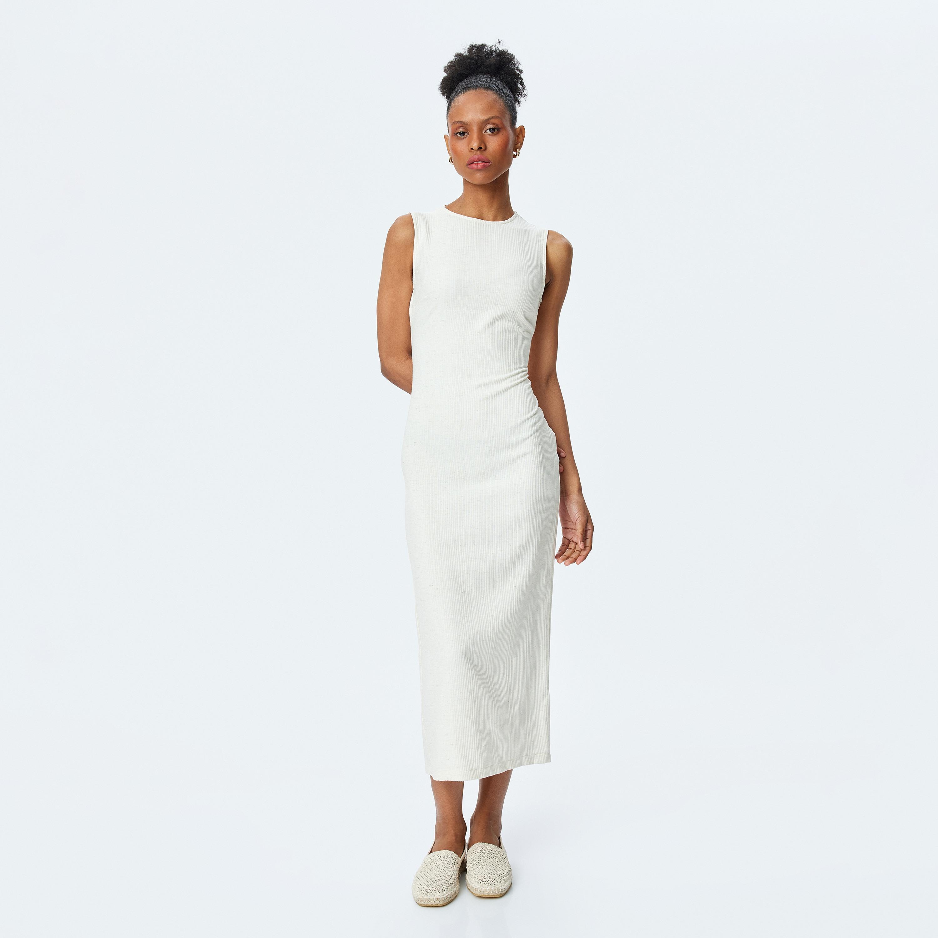 Koton Beige Textured Bodycon Women's Midi Dress-women-clothing-dresses-image-1