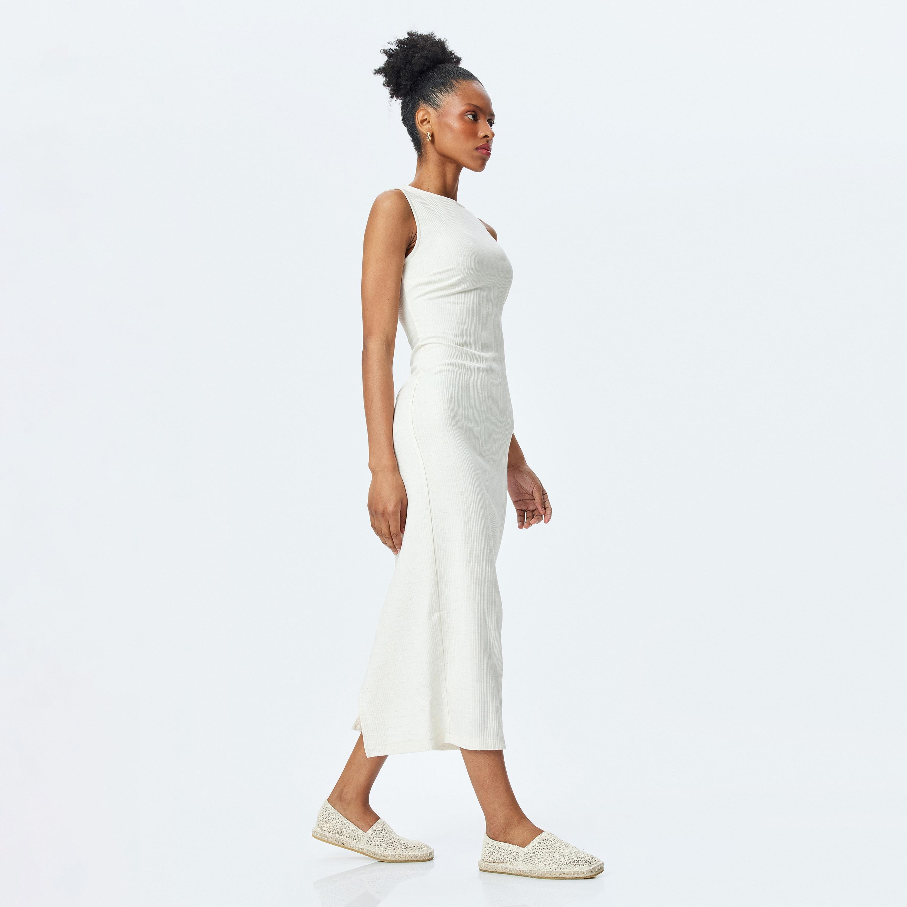 Koton Beige Textured Bodycon Women's Midi Dress-women-clothing-dresses-image-2