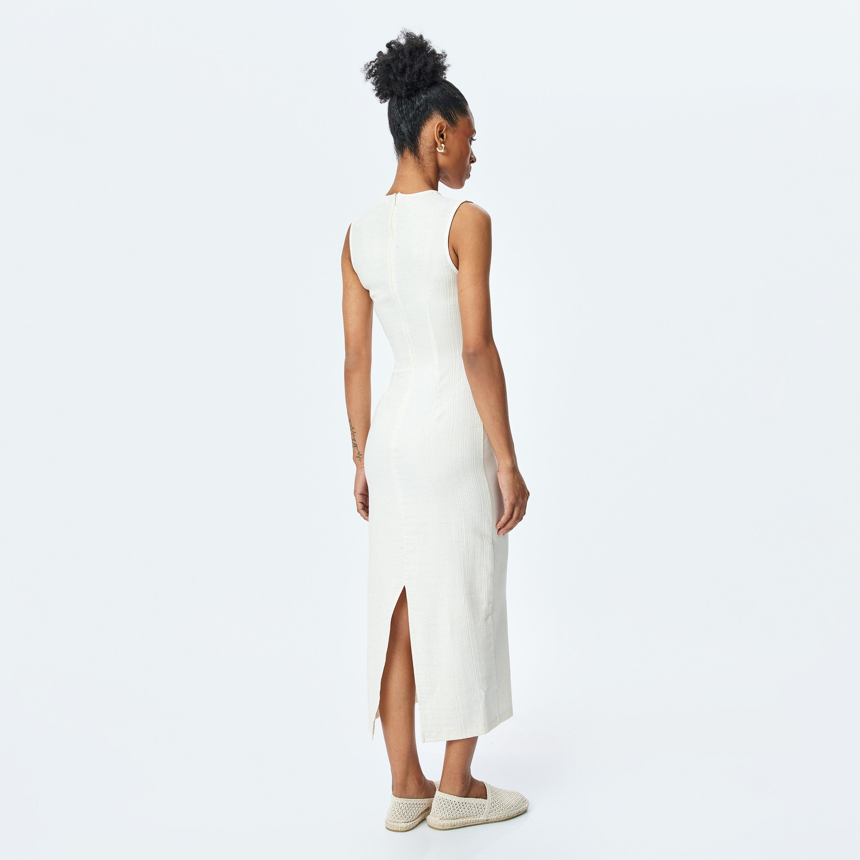 Koton Beige Textured Bodycon Women's Midi Dress-women-clothing-dresses-image-3