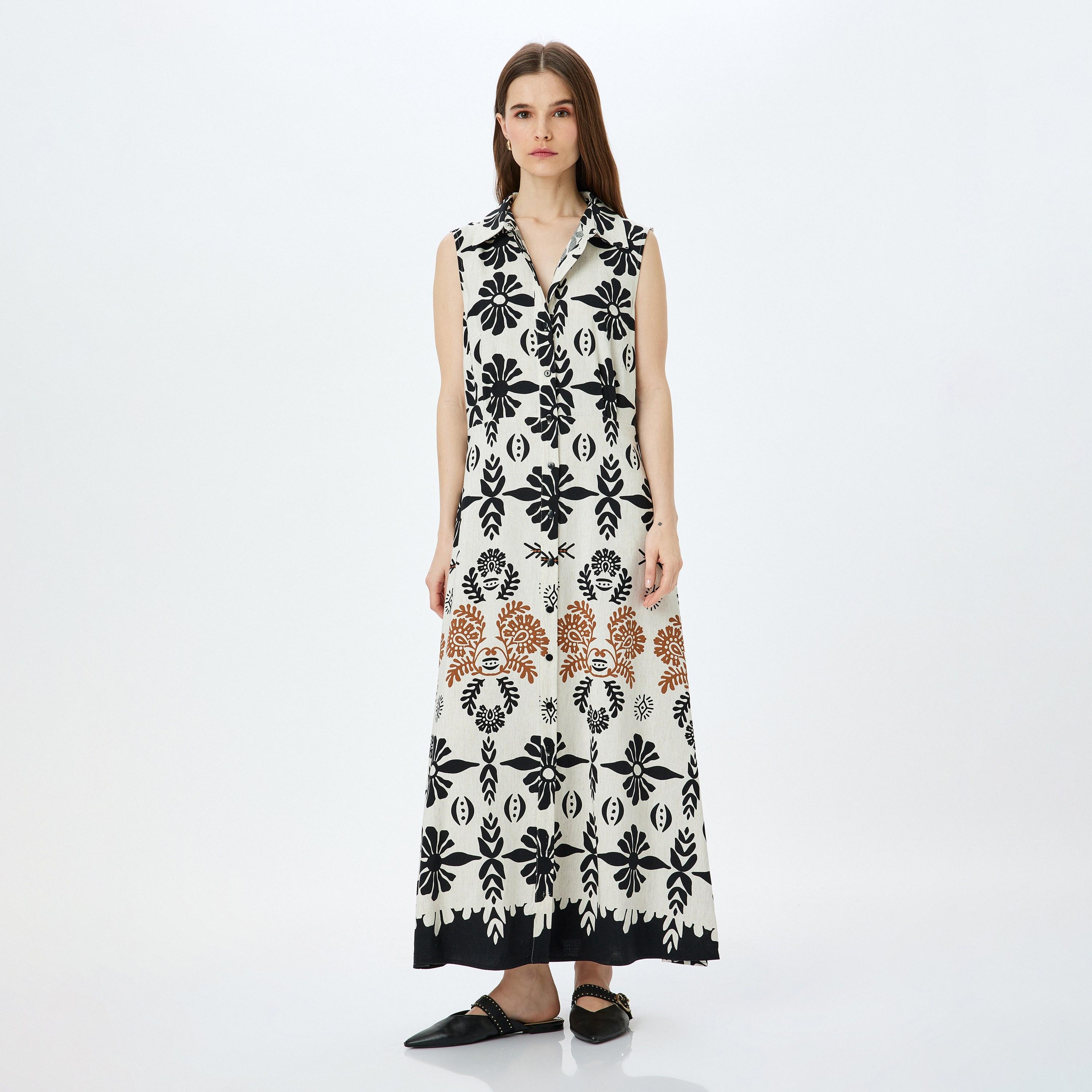 Koton Black Printed Women's Shirt Maxi Dress-women-clothing-dresses-image-1