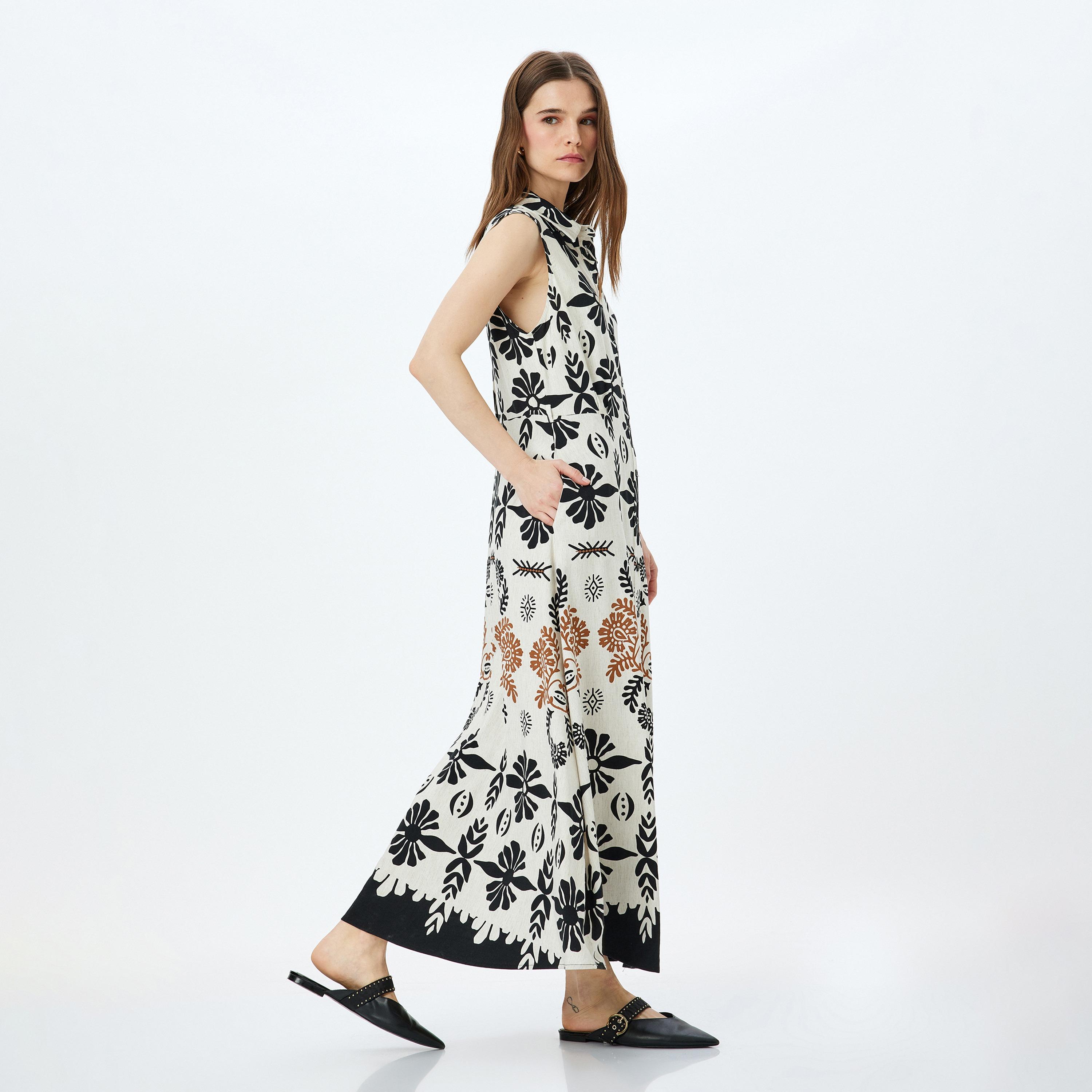 Koton Black Printed Women's Shirt Maxi Dress-women-clothing-dresses-image-2