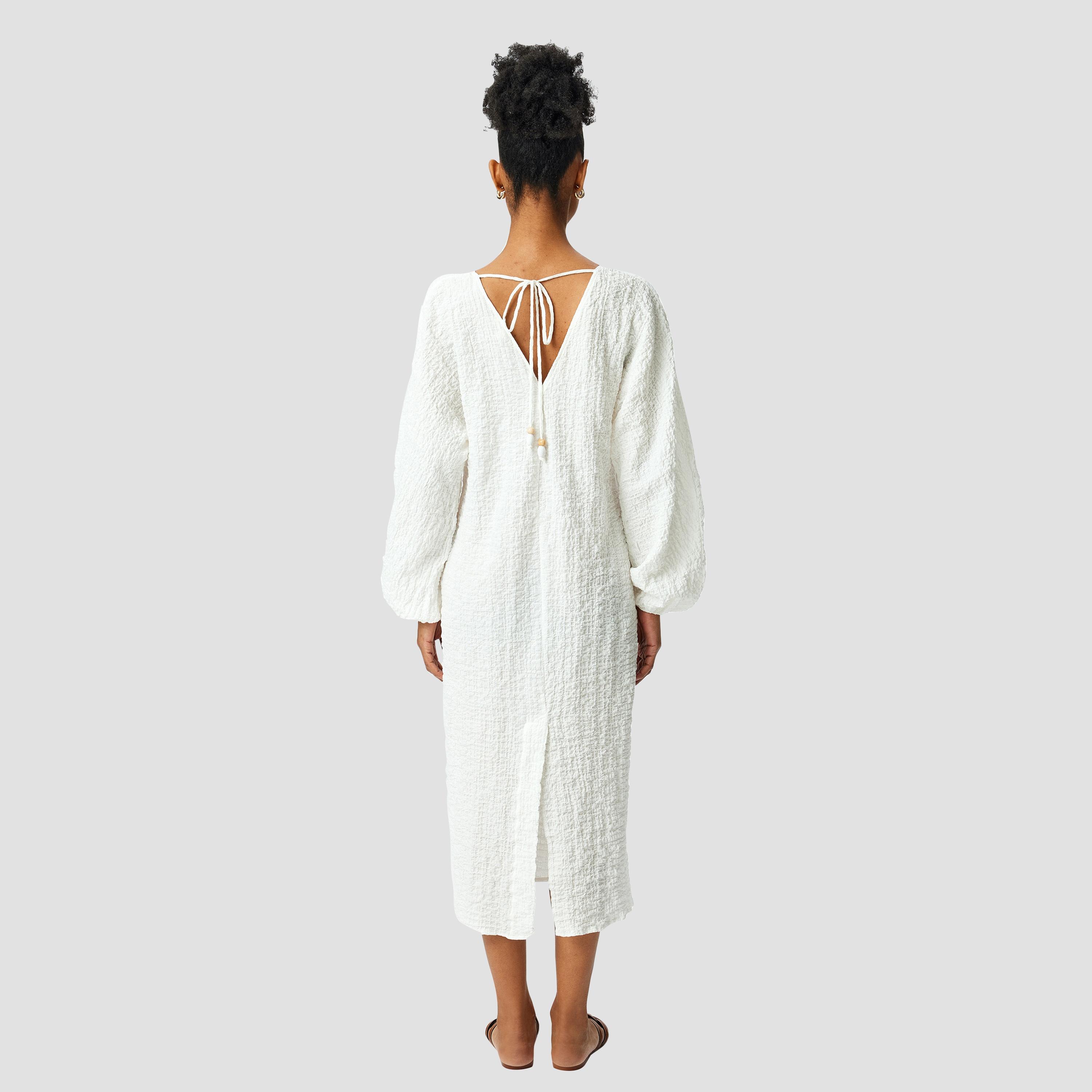 فستان نسائي ميدي بأكمام بالونية بنسيج كوتون الأبيض المشقوق-women-clothing-dresses-image-3