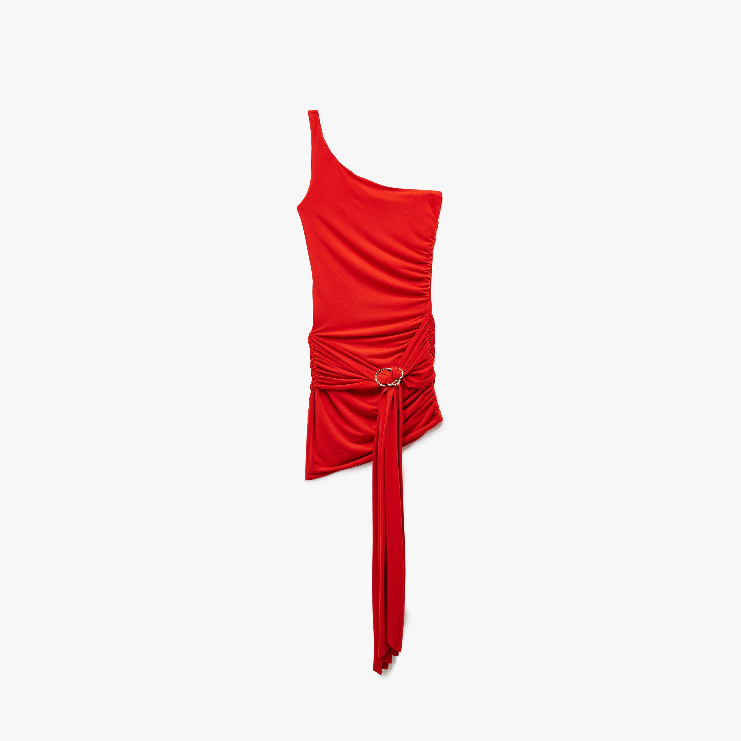 KOTON Red Ruched One-Shoulder Women's Evening Mini Dress-women-clothing-dresses-image-4
