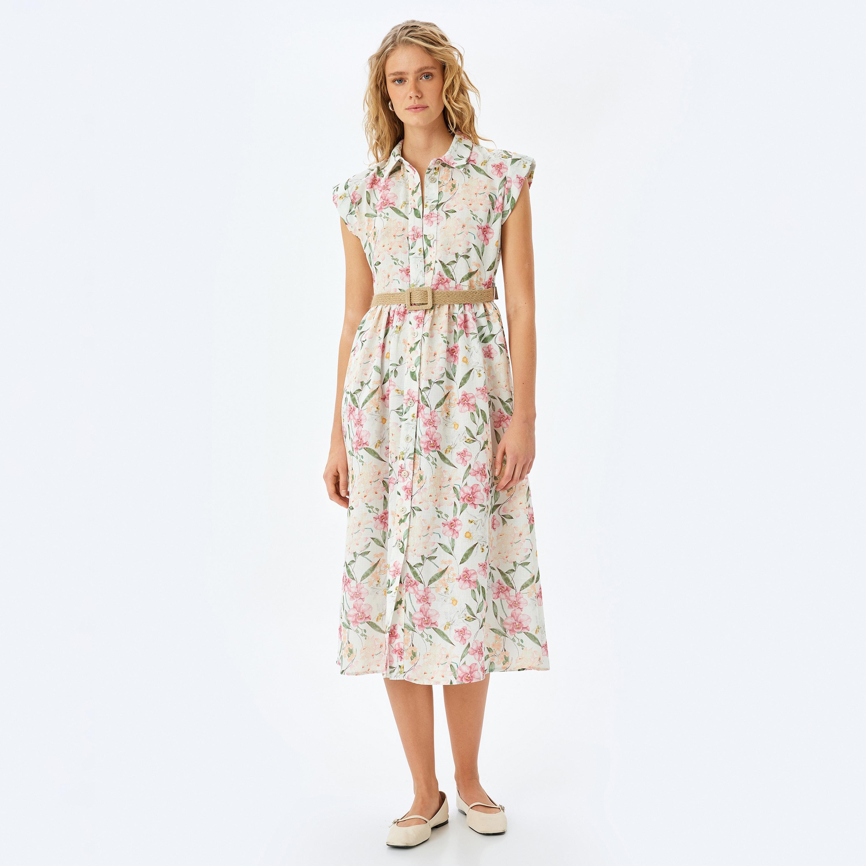 كوتون بطبعة زهرية متعددة الألوان، أكمام قبعة، قميص نسائي وفستان ميدي-women-clothing-dresses-image-1