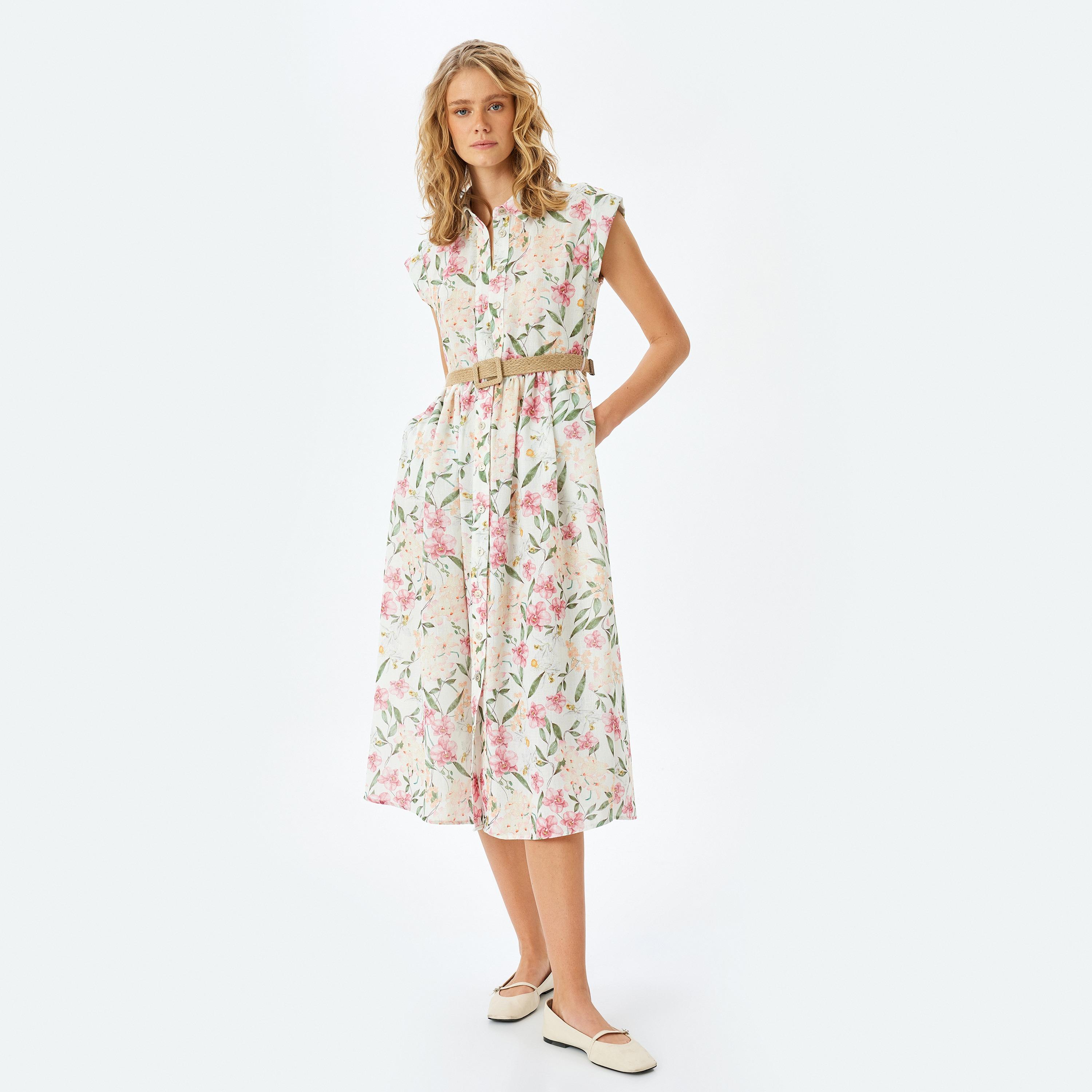 كوتون بطبعة زهرية متعددة الألوان، أكمام قبعة، قميص نسائي وفستان ميدي-women-clothing-dresses-image-2