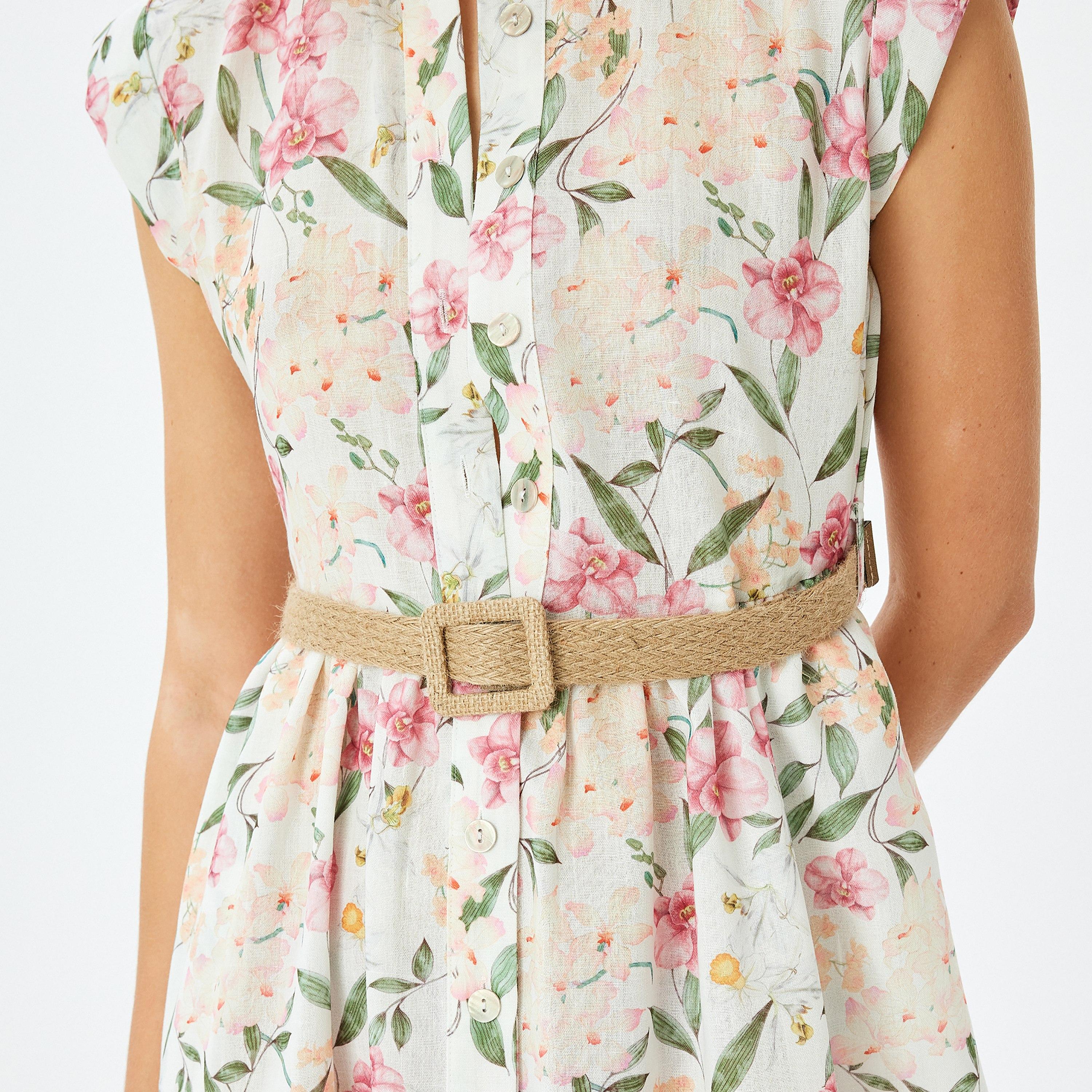 كوتون بطبعة زهرية متعددة الألوان، أكمام قبعة، قميص نسائي وفستان ميدي-women-clothing-dresses-image-4