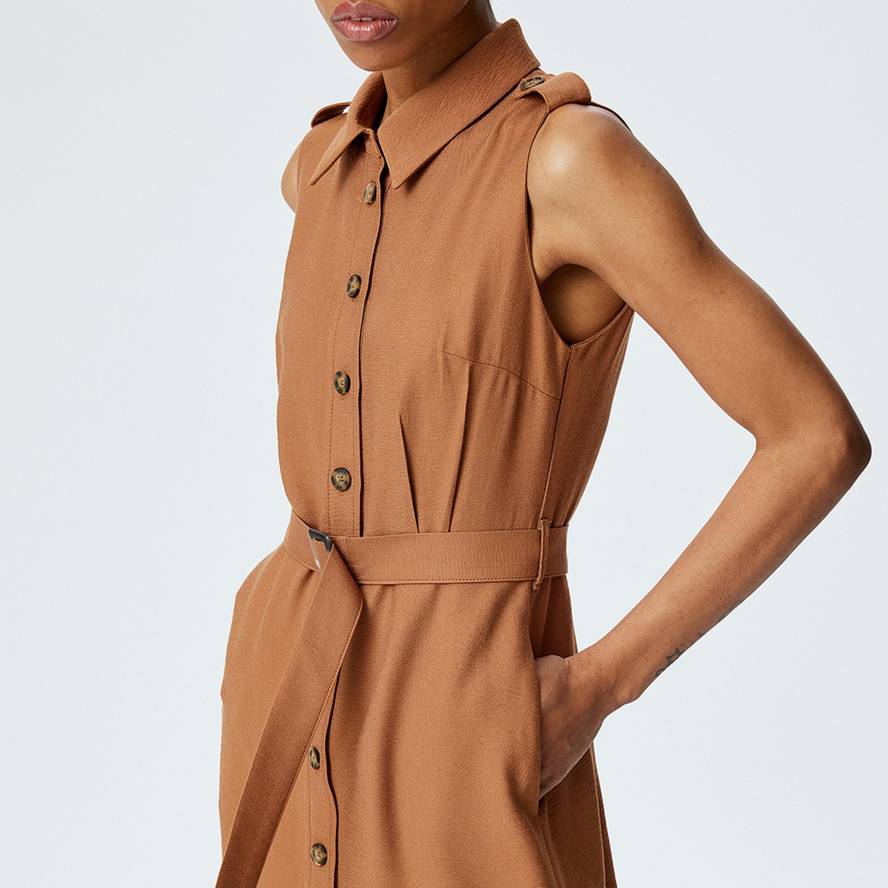 KOTON Brown Collared Shirt Women's Midi Dress-women-clothing-dresses-image-5