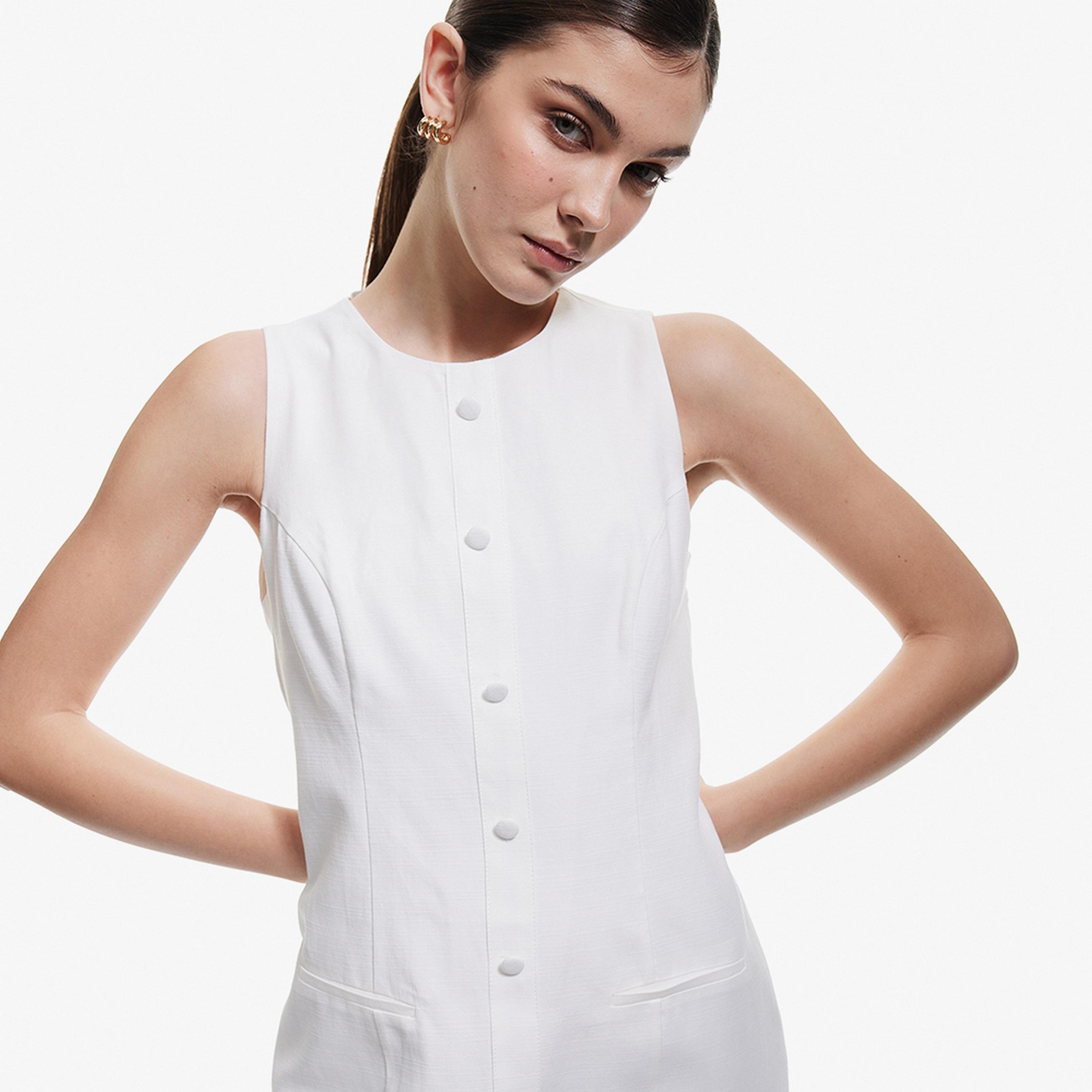 KOTON White Shift Women's Mini Dress-women-clothing-dresses-image-2