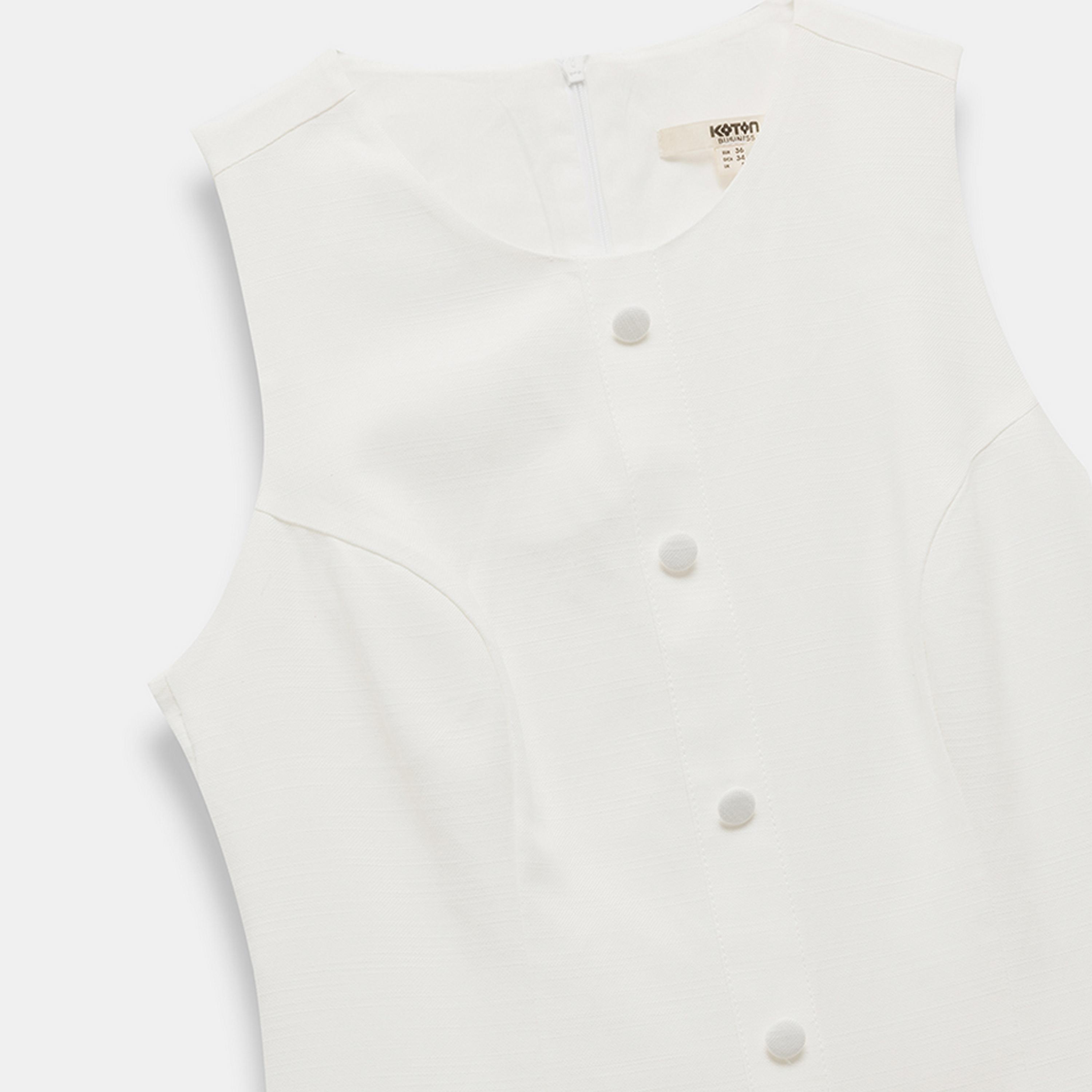 KOTON White Shift Women's Mini Dress-women-clothing-dresses-image-3