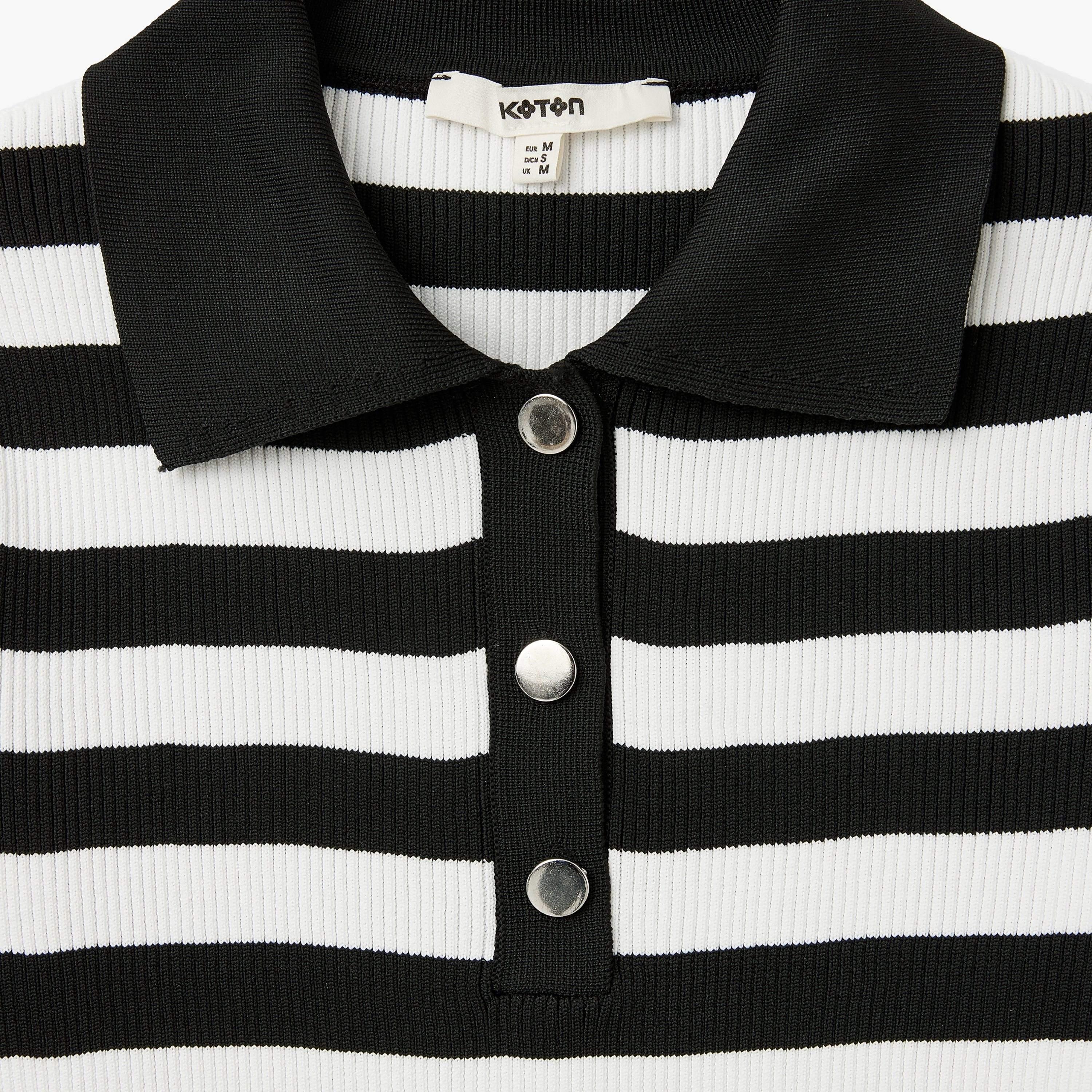 Koton Black Ribbed Polo Collar Short Sleeves Women's Sweater-women-winterwear-cardigansandjumpers-jumpers-image-5